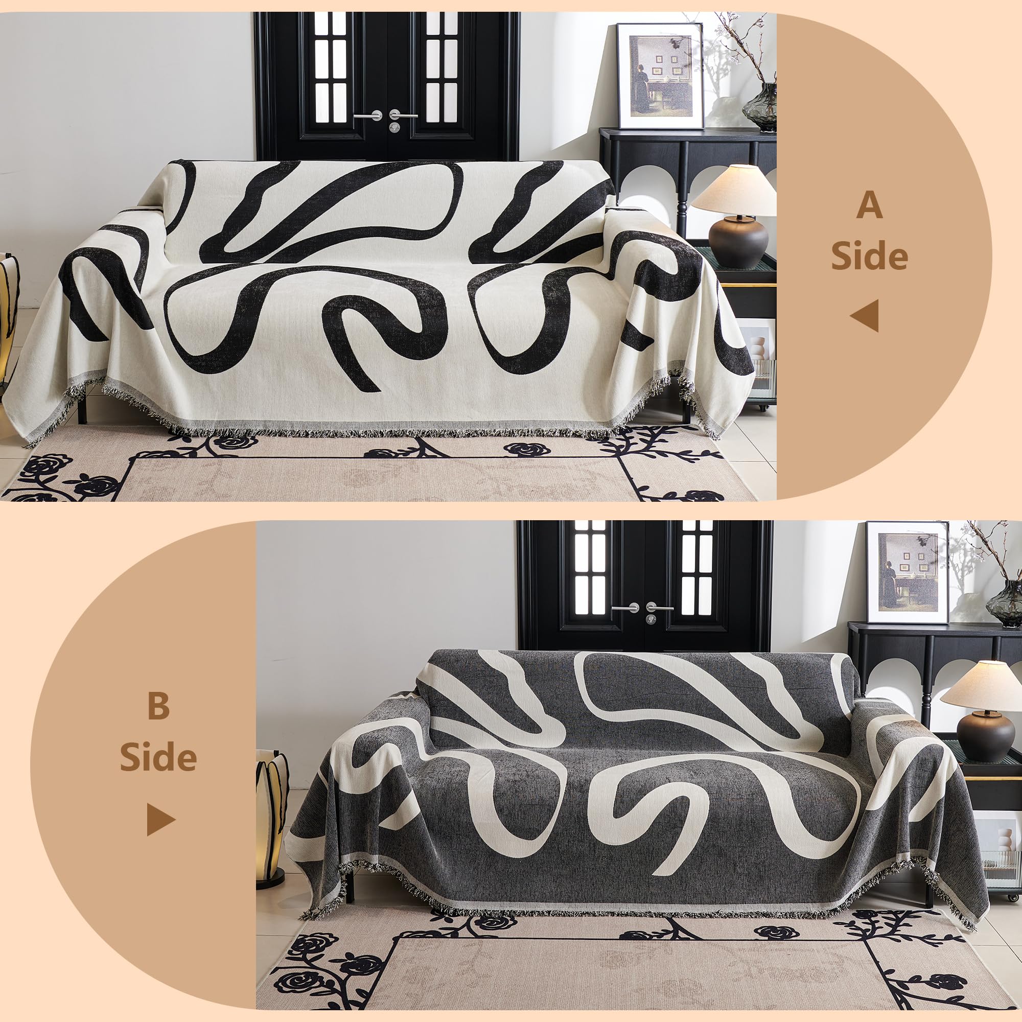Boho Jacquard Sofa Slipcover - Super Soft 2-3 Cushion Couch Cover for Sectional & Loveseat (71x102