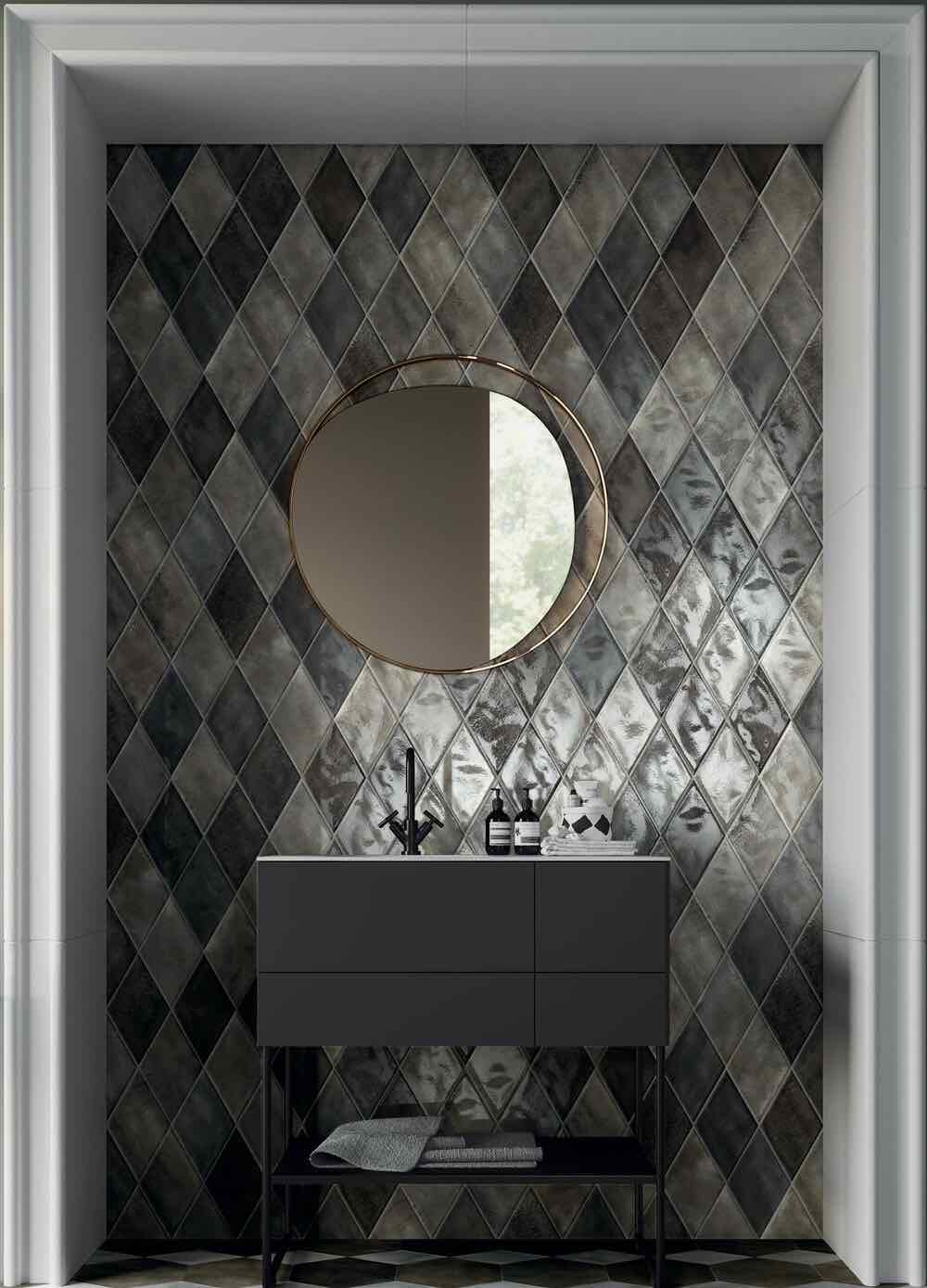 Premium Porcelain Tile - Washed Muschio Glossy Rhomboid Design for Bathroom, Kitchen & Living Room Flooring