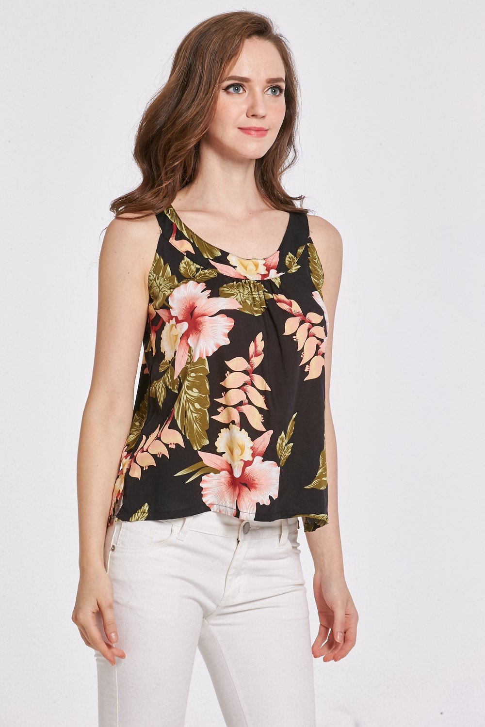 Women's Hawaiian Floral Tank Top - Breathable Summer Beachwear in Rafelxia Pattern (2 Colors) | Perfect for Vacation, Pool Party & Tropical Getaways