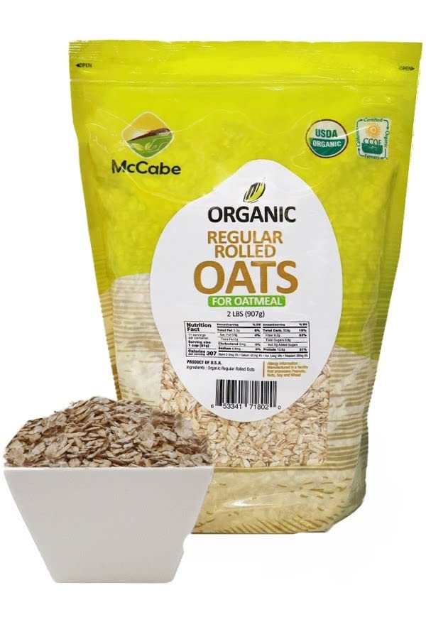 Organic Rolled Oats by McCabe - USDA & CCOF Certified | High in Fiber & Minerals | 2-Pack (2Lbs Each) | Perfect for Breakfast, Baking & Healthy Snacks | Made in USA