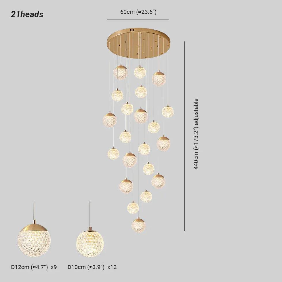 Modern Spherical Multi-Head Crystal Chandelier - Luxury Hallway Pendant Light Fixture for Foyer, Dining Room & Staircase Lighting