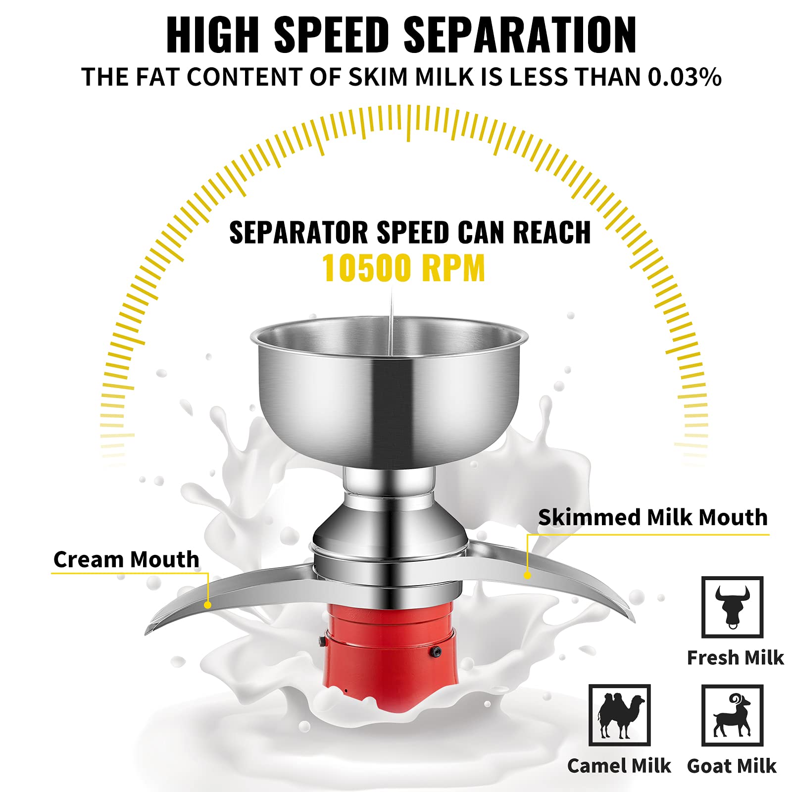 VEVOR Electric Milk Cream Centrifugal Separator - 25 Gal/H & 100L/H Stainless Steel Goat & Cow Milk Separator for Skim Milk - Perfect for Dairy Farms, Homesteads & Small Dairy Businesses