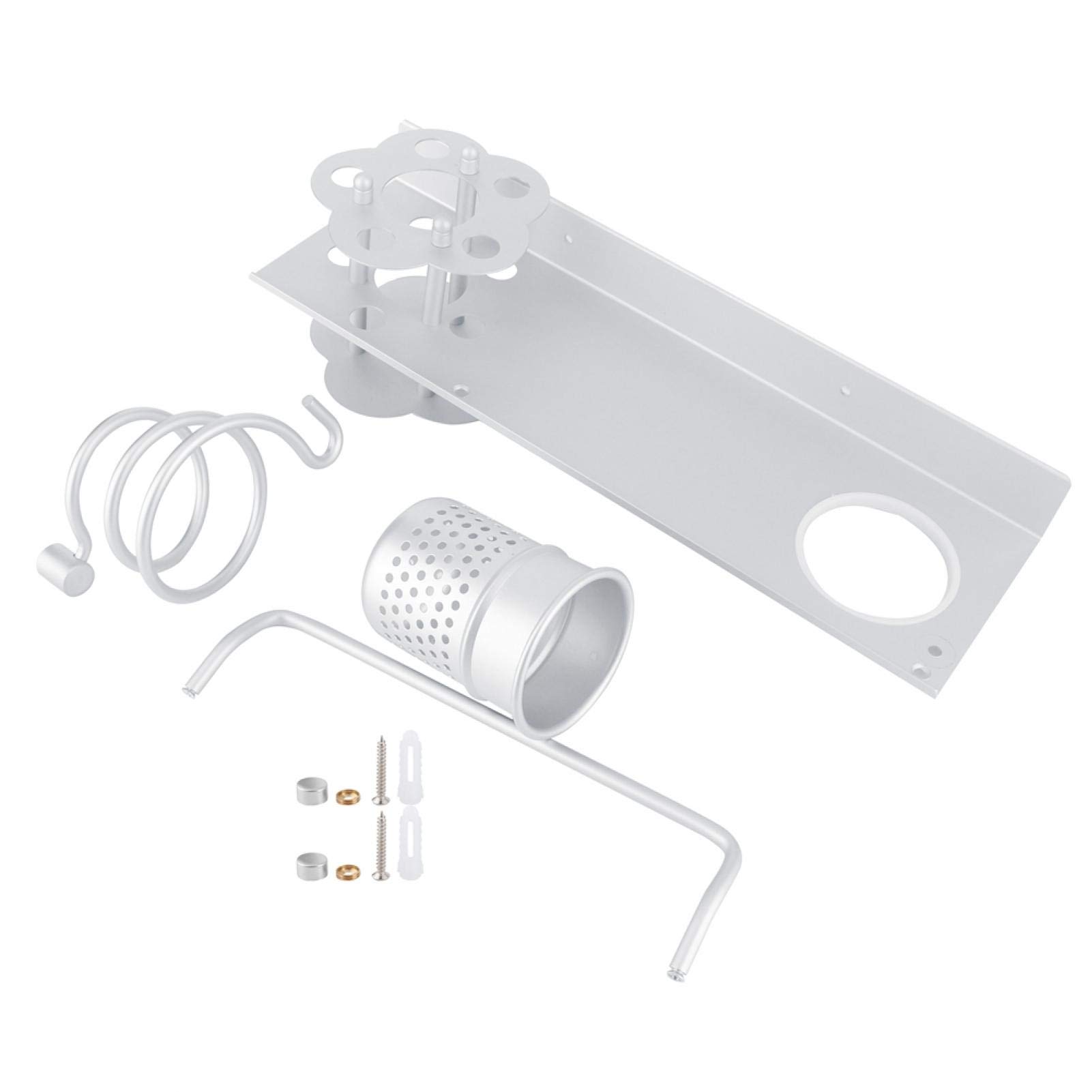 Wall Mounted Toothbrush Holder & Hair Dryer Rack - Multi-Functional Aluminum Bathroom Organizer for Toothbrushes, Hair Tools & Essentials - Perfect for Toilet, Bathroom, Laundry & Kitchen Storage (Space Saving Solution)