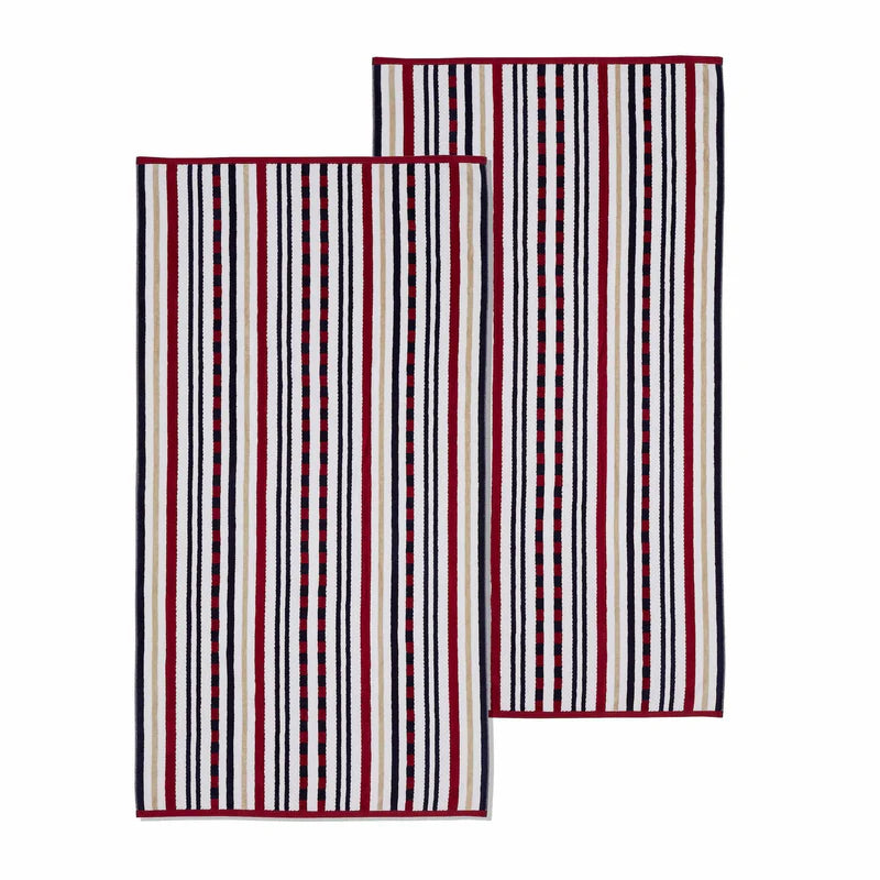 Breathable Striped Cotton Oversized 2-Piece Beach Towel Set - Soft & Absorbent for Pool, Beach, Yoga & Gym