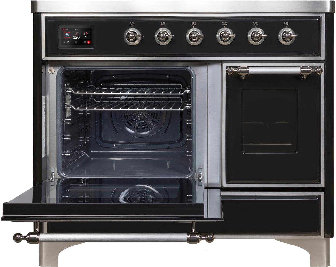 ILVE Majestic II 40 Inch Electric Range with Glossy Black Finish & Chrome Trim - UMDI10NS3BKC | Professional Kitchen Appliance for Home Chefs & Cooking Enthusiasts