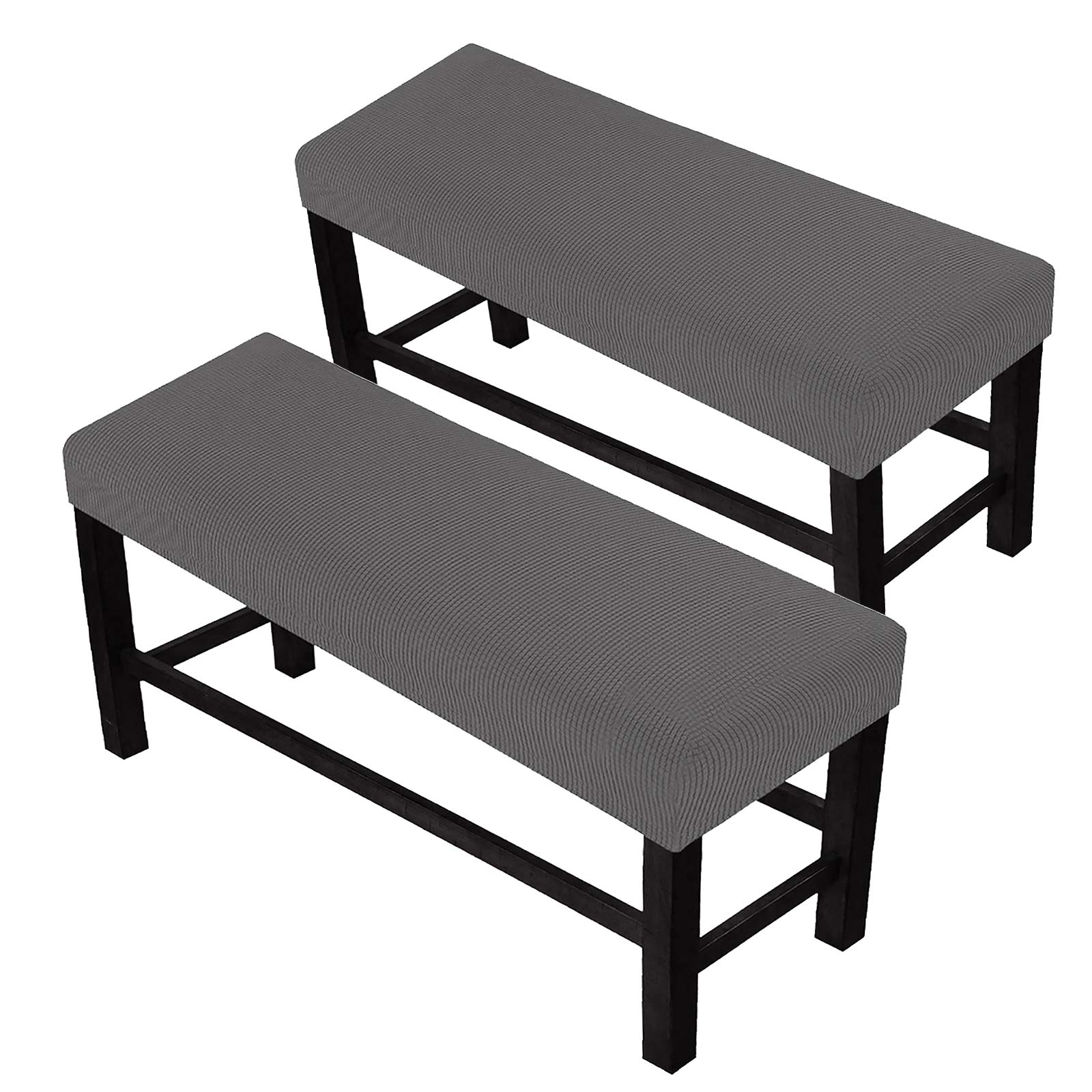 Stretch Jacquard Dining Room Bench Covers - Soft Spandex Upholstered Slipcovers, Washable & Removable Bench Cushion Covers for Living Room, Bedroom, Kitchen - Light Gray Set of 2 - Perfect for Home Decor & Furniture Protection