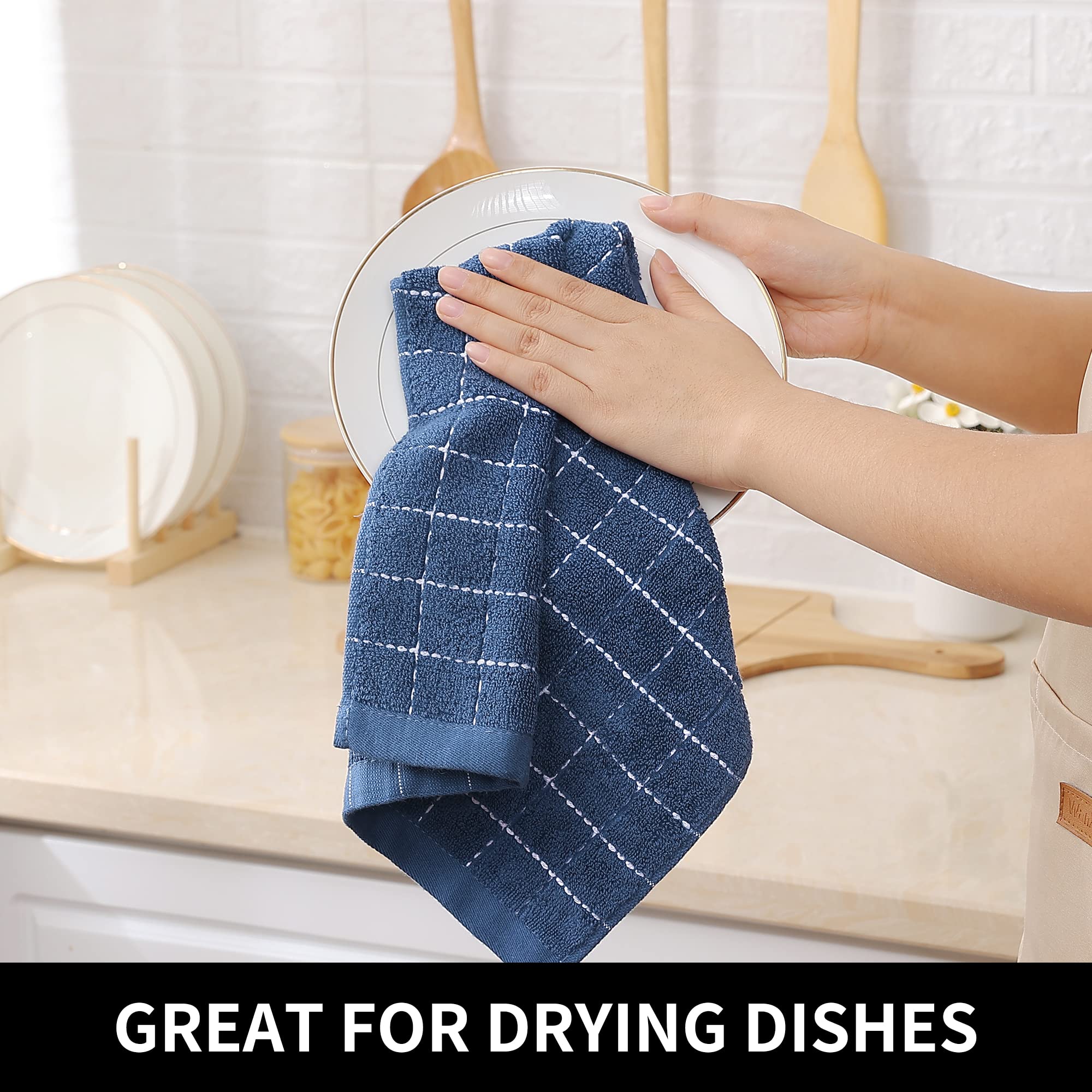 Homaxy 100% Cotton Dish Cloths - Ultra Soft Absorbent Kitchen Towels for Drying Dishes, 6 Pack - Navy Blue