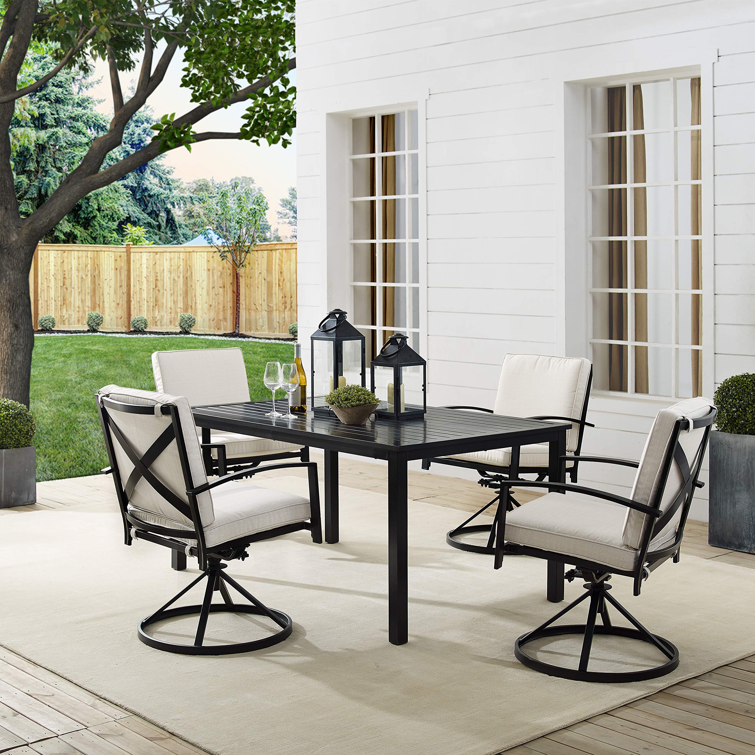 Crosley Furniture Kaplan 5-Piece Outdoor Dining Set for 4 - Patio Table & Chairs with Oatmeal Cushions - Oiled Bronze Finish - Perfect for Backyard, Deck, Garden & Outdoor Entertaining