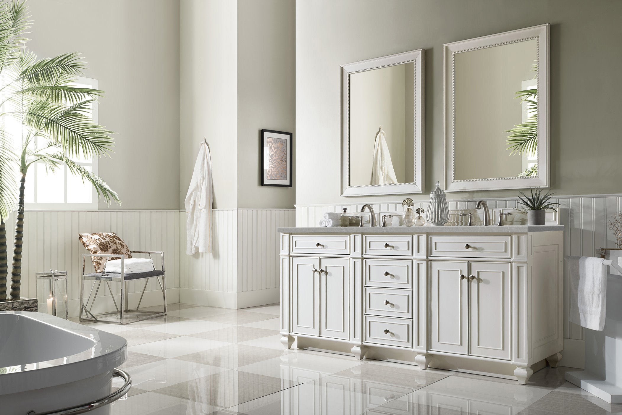 Bristol 72 Inch Double Bathroom Vanity with 3CM Eternal Serena Quartz Top in Bright White - Perfect for Master Bathroom & Modern Home Renovation