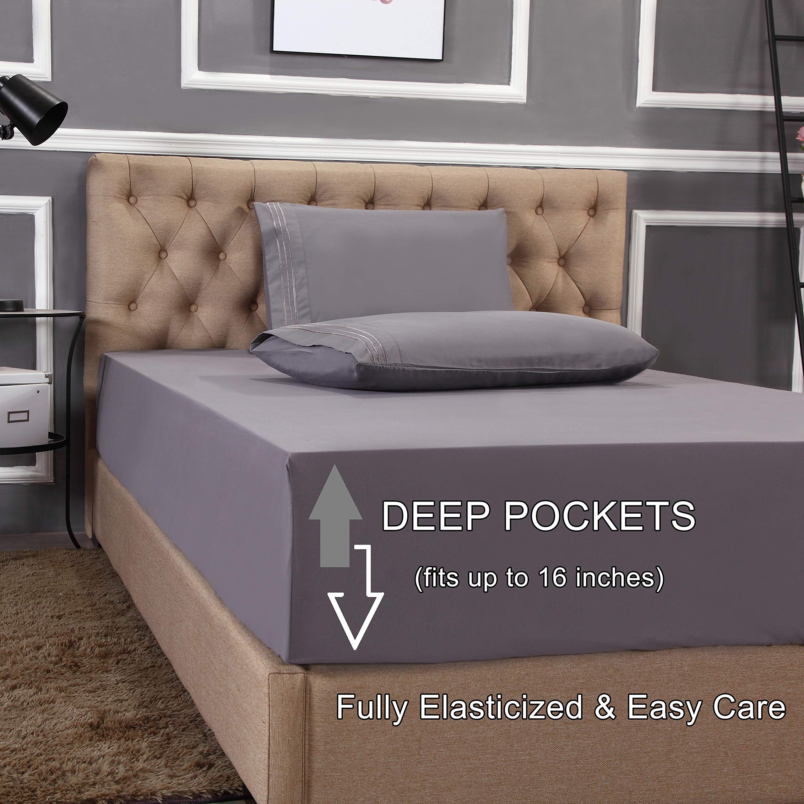 1500 Thread Count Egyptian Cotton 3-Piece Bed Sheet Set - Wrinkle & Fade Resistant, Ultra Soft Luxury Sheets (Includes Flat Sheet, Fitted Sheet & 2 Pillowcases) - Twin/Twin XL Size in Authentic Tan - Perfect for Master Bedrooms, Guest Rooms & Dormitories
