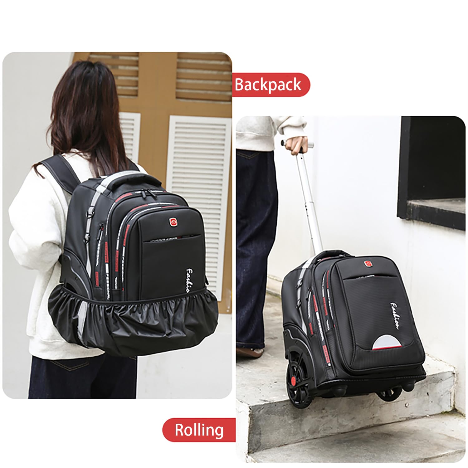 Waterproof Rolling Backpack for Women & Men - 22 Inch Wheeled Laptop Backpack with Large Wheels - Travel & Business Commuter Carry-On Backpack (Pink) - Perfect for Air Travel, Daily Commute & Office Use