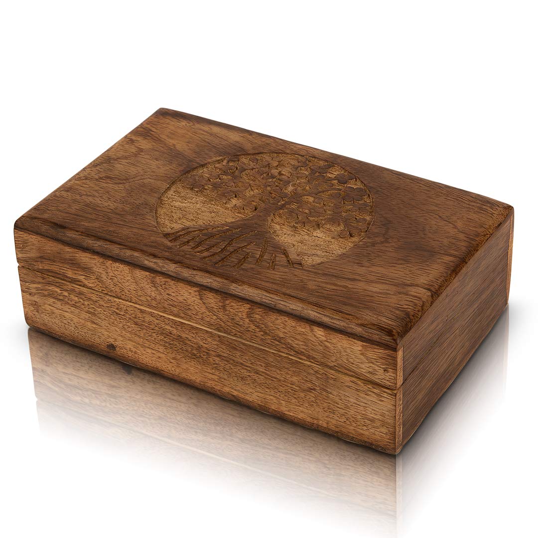 Handmade Wooden Jewelry Box with Tree of Life Carving - Jewelry Organizer, Keepsake Box, Watch Storage - Perfect for Birthday Gifts, Housewarming, and Special Occasions
