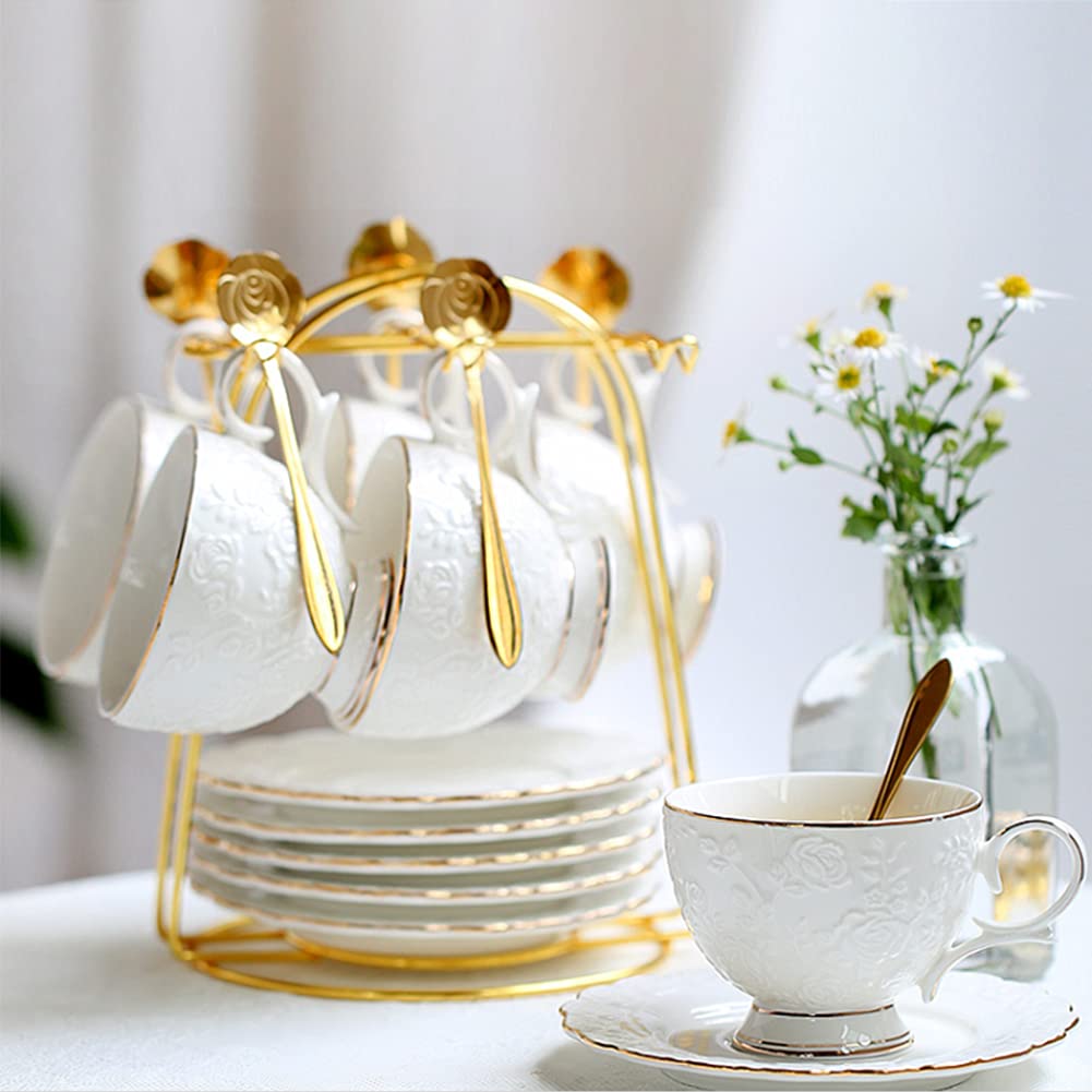 YY YEARCHY Metal Coffee Mug Holder with 6 Hooks - Espresso Cup Drying Rack & Organizer for Kitchen Counter, Tea Party, and Office Break Room (Gold) - Perfect for Drying Cups, Organizing Mugs, and Displaying Drinkware