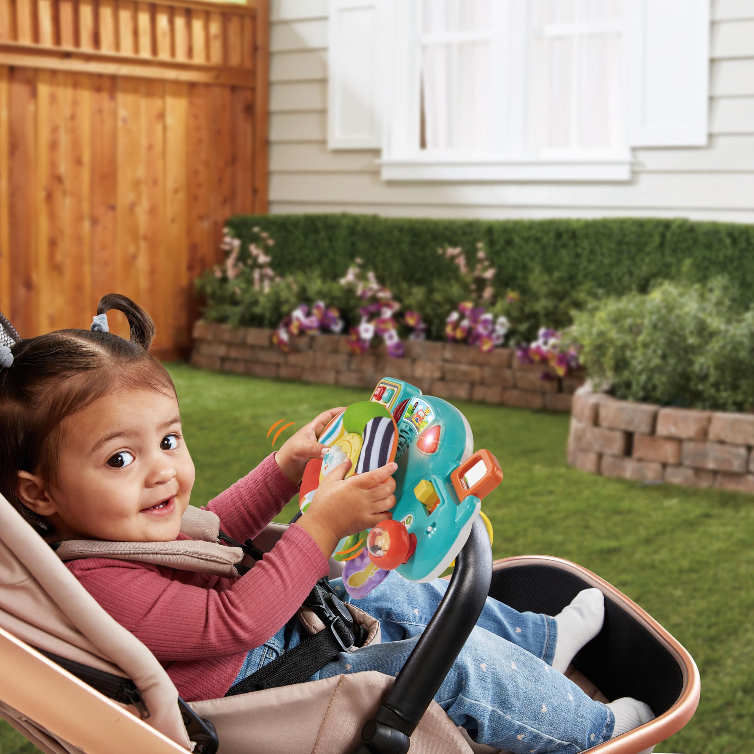 VTech Baby Steering Wheel Toy - Interactive Car Seat & Stroller Activity Toy with Lights, Sounds & Games - Best Gift for Babies 6+ Months - Spanish Language Content - Perfect for Road Trips & Stroller Rides