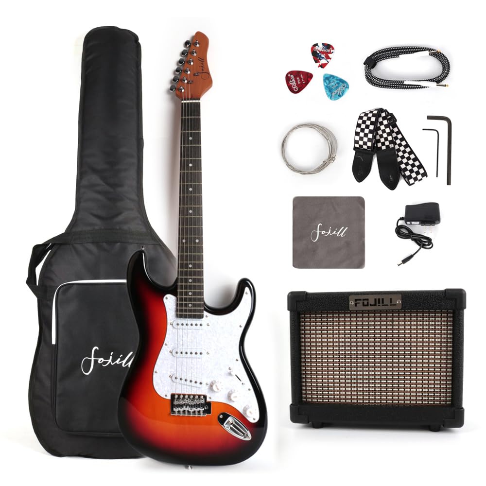 Full Size Beginner Electric Guitar Starter Kit with 10W Amplifier, Gig Bag, Picks, Cable, Strap & Extra Strings - Perfect for Home Practice, Music Lessons & Live Performances (FSTS-30, Sunburst)