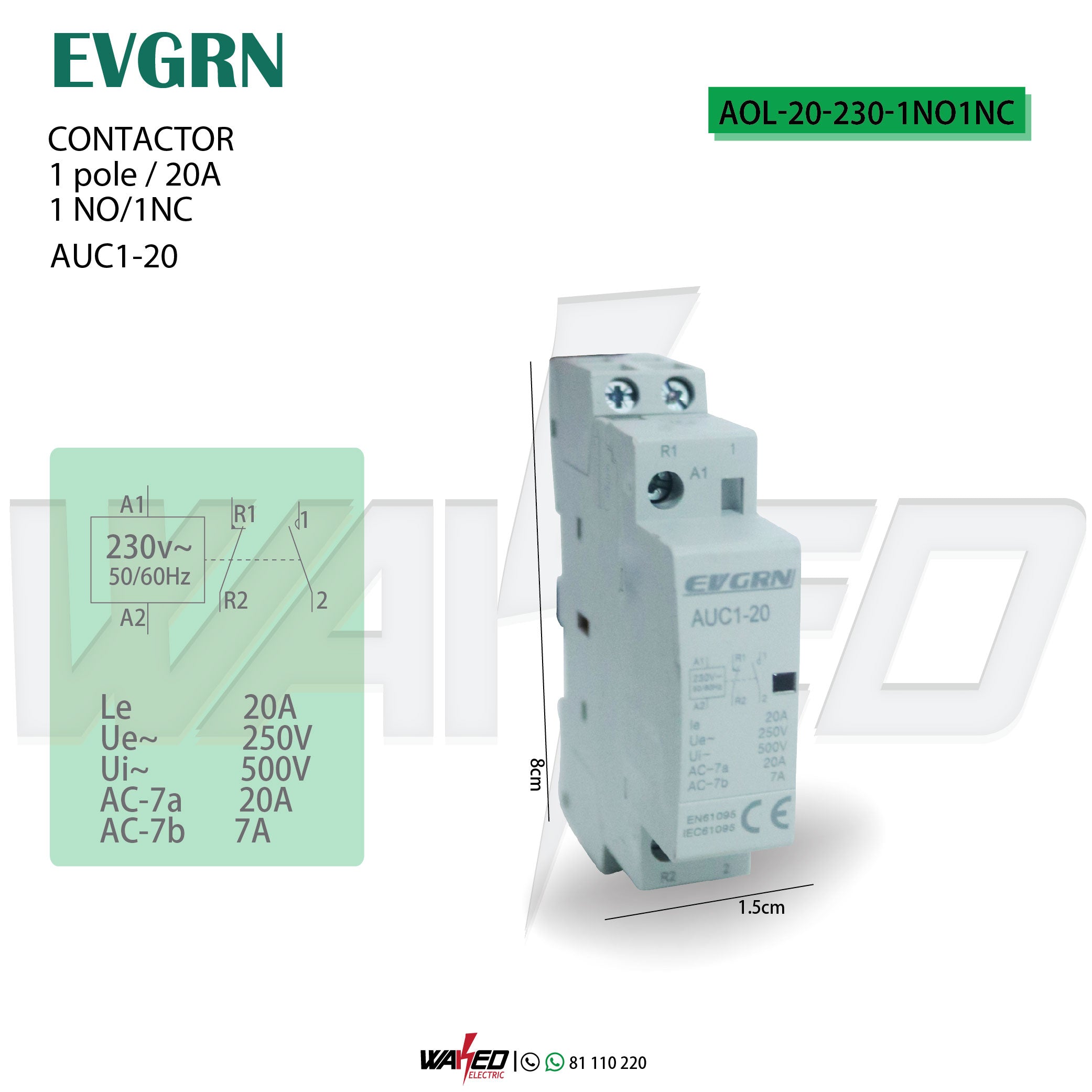 1P20A 1NO/1NC Electrical Contactor - Heavy Duty AC Motor Starter Switch for HVAC, Pumps & Industrial Equipment