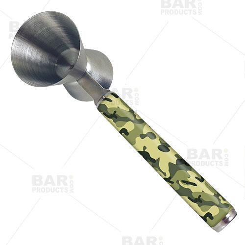Camouflage Jigger with Printed Handle Design - 0.75oz & 1.25oz Dual Measuring Cup for Cocktails, Bartending, and Mixology