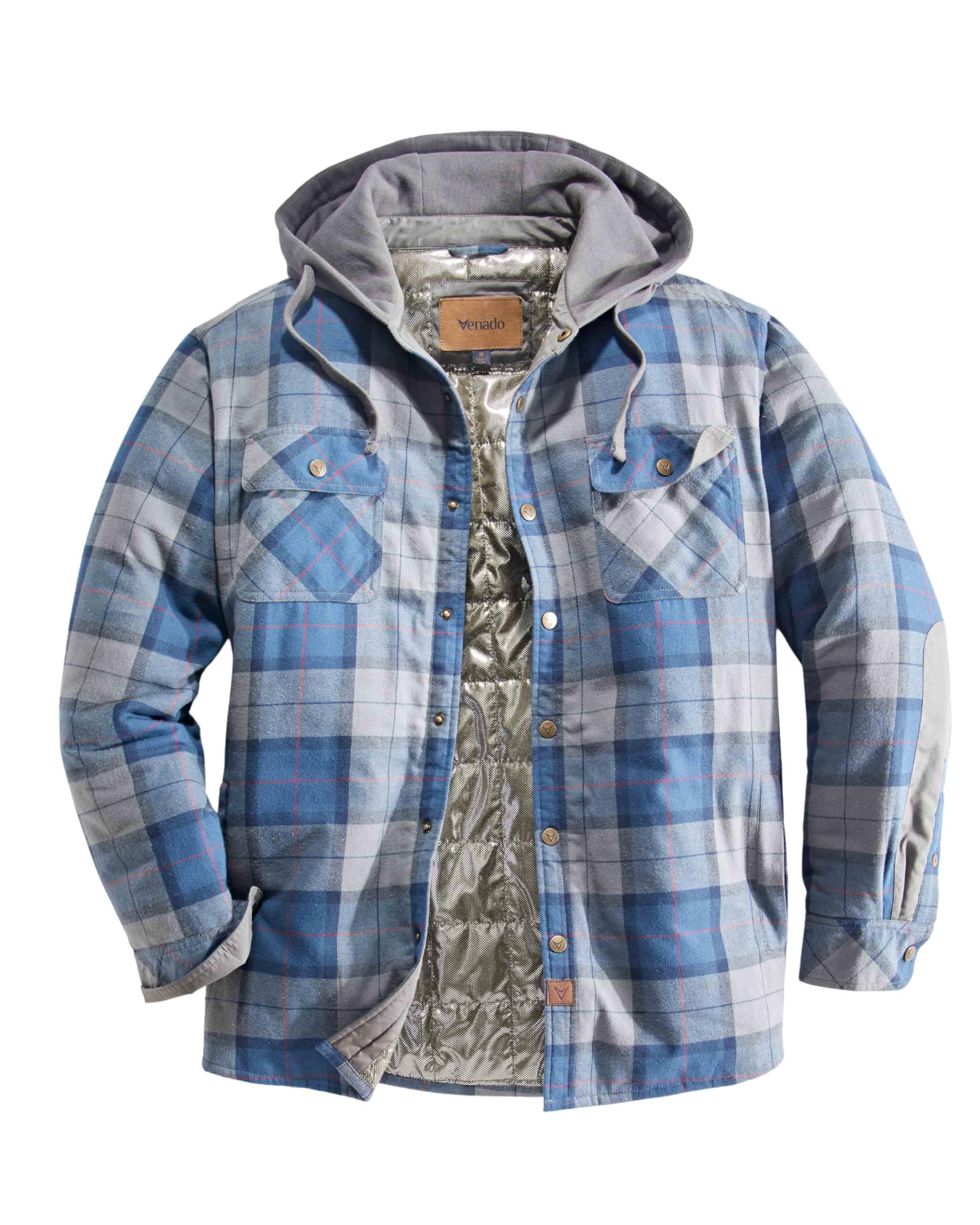 Venado Men's Reflex Quilt Lined Flannel Shirt Jacket with Hood - Reflective Winter Coat for Men | Warm Outdoor Workwear & Casual Winter Fashion