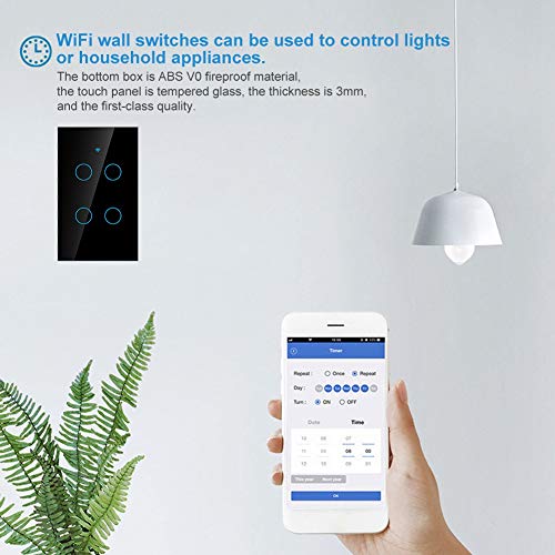 4-Way Smart Light Switch - Wall Mounted Remote Control with Voice Command for Home Automation - Compatible with SIRI & Alexa - Perfect for Living Room, Bedroom & Kitchen (US Black)