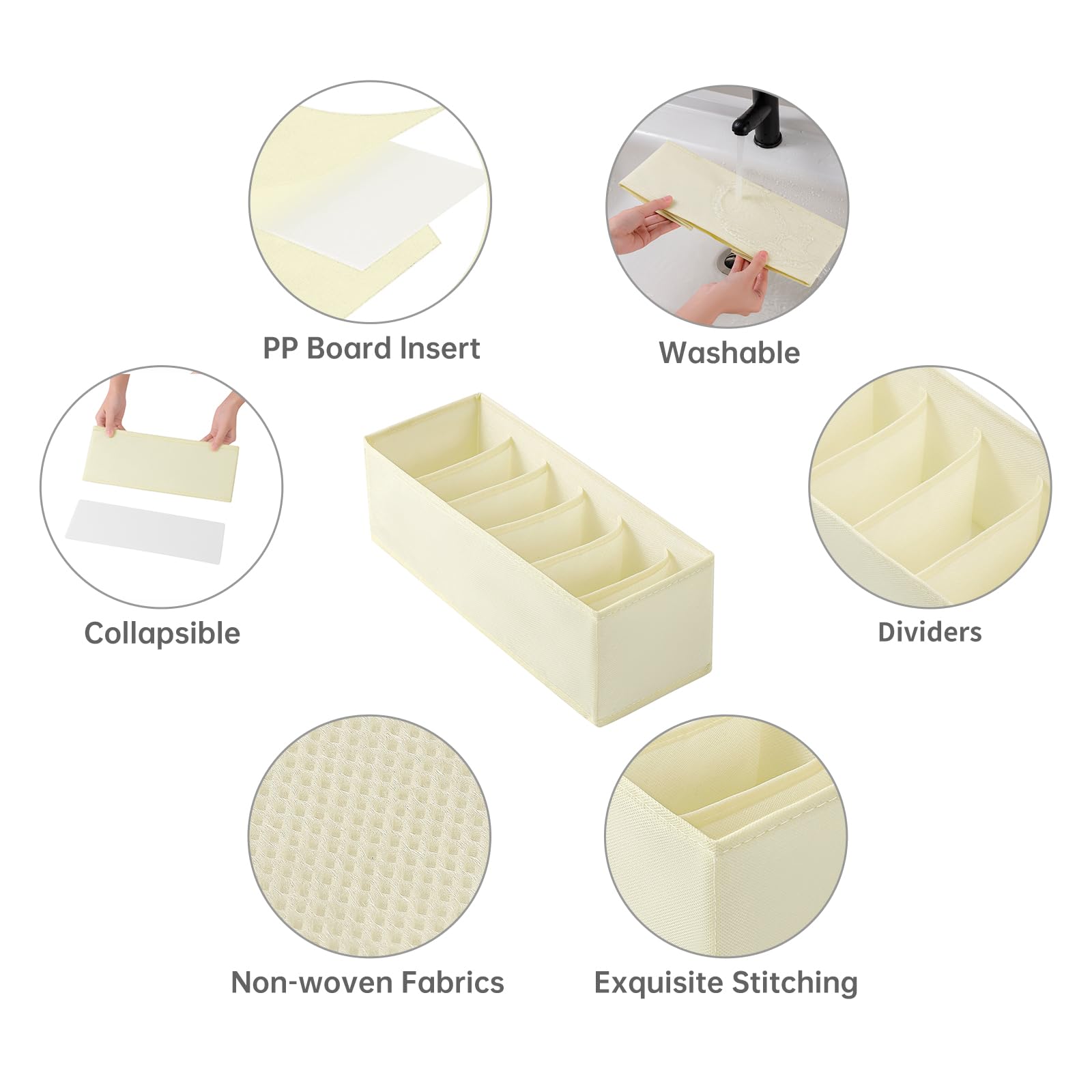 3-Pack Fabric Belt Organizer with 6 Grids - Foldable Closet & Drawer Storage for Belts, Ties, Scarves - Space Saving Dresser Organizer (Beige) | Perfect for Home, Office & Travel Organization