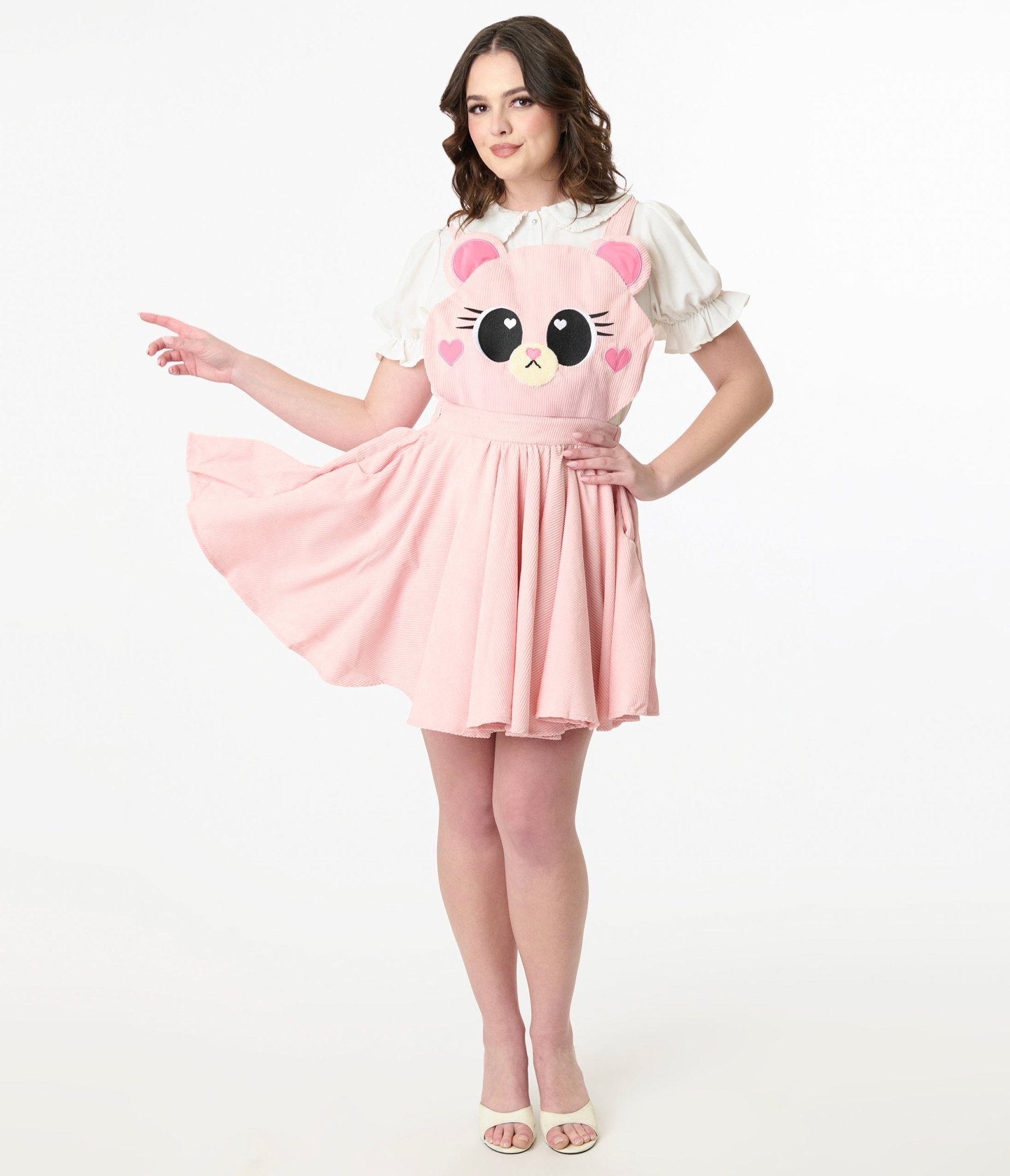 Miss Candyholic Pink Bear Corduroy Pinafore Dress - Cute Aesthetic Overalls for Women & Girls | Perfect for Casual Outfits, Photoshoots & Kawaii Fashion