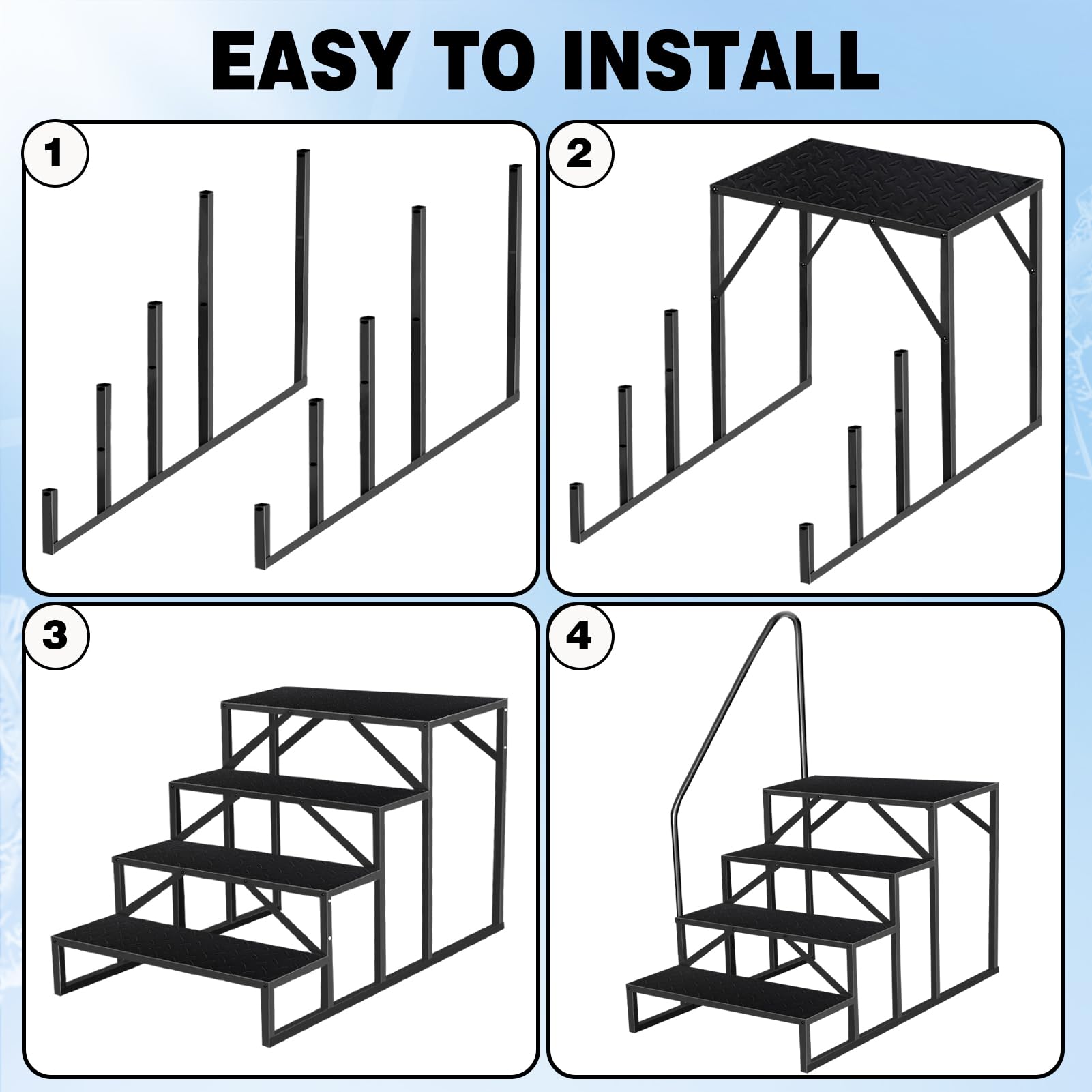 Above Ground Swimming Pool Ladder with Handrail - Heavy Duty 4-Step RV & Camper Step Stool - 660 lbs Weight Capacity for Hot Tubs, Mobile Homes & Outdoor Use - Perfect for Easy Pool Access & Safe Entry/Exit