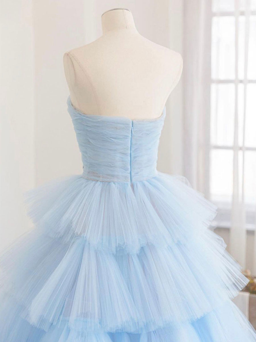 Elegant Blue Tulle Long Prom Dress - A-Line Ball Gown Evening Dress for Women | Perfect for Homecoming, Formal Dances & Special Occasions