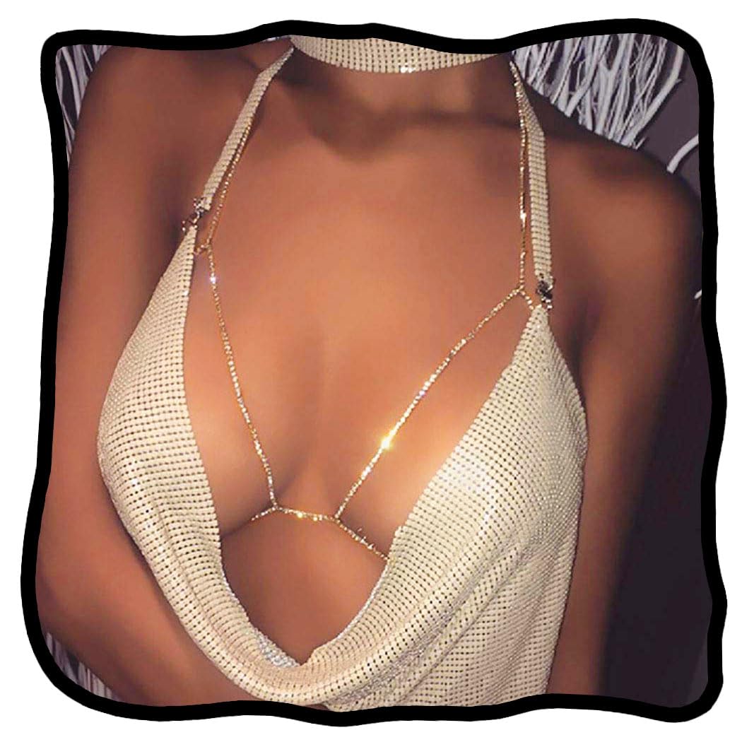 Sparkling Rhinestone Body Chain for Women - Crystal Bikini Necklace, Sexy Nightclub Jewelry - Perfect for Beach Parties, Music Festivals & Date Nights