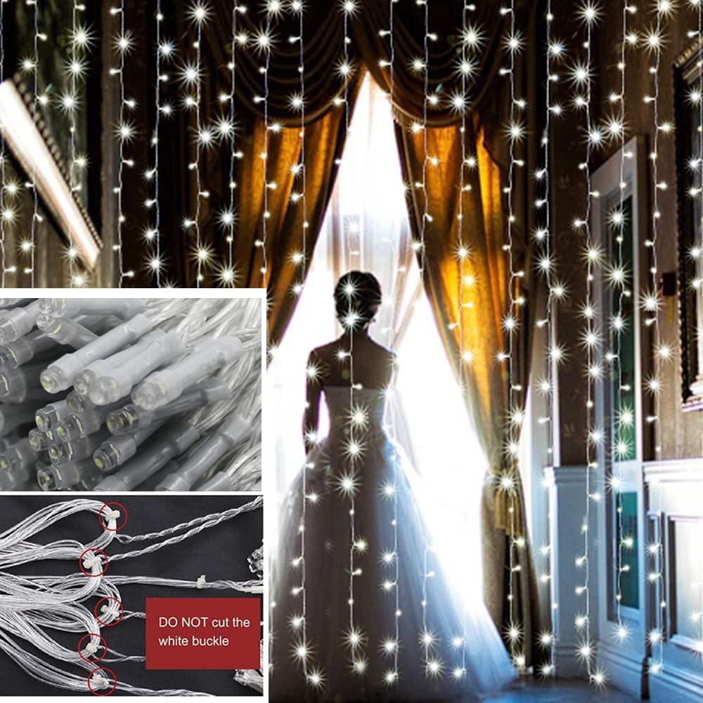 Solhice 600 LED Curtain Lights Outdoor 20ft x 10ft - Cool White String Lights for Wedding Backdrop, Bedroom Decor, Backyard Party & Indoor Holiday Lighting (Not Connectable) - Perfect for Christmas, Halloween, Garden and Home Decoration
