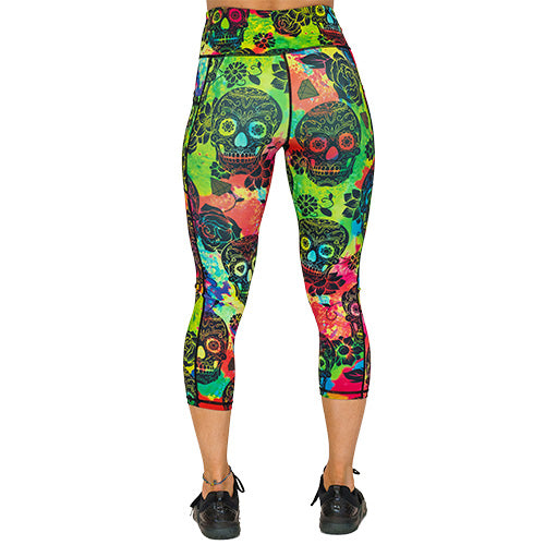 Trendy Tie Dye Skull Print Leggings for Women - Gothic Fashion, Yoga Pants, Halloween Costume & Festival Outfits