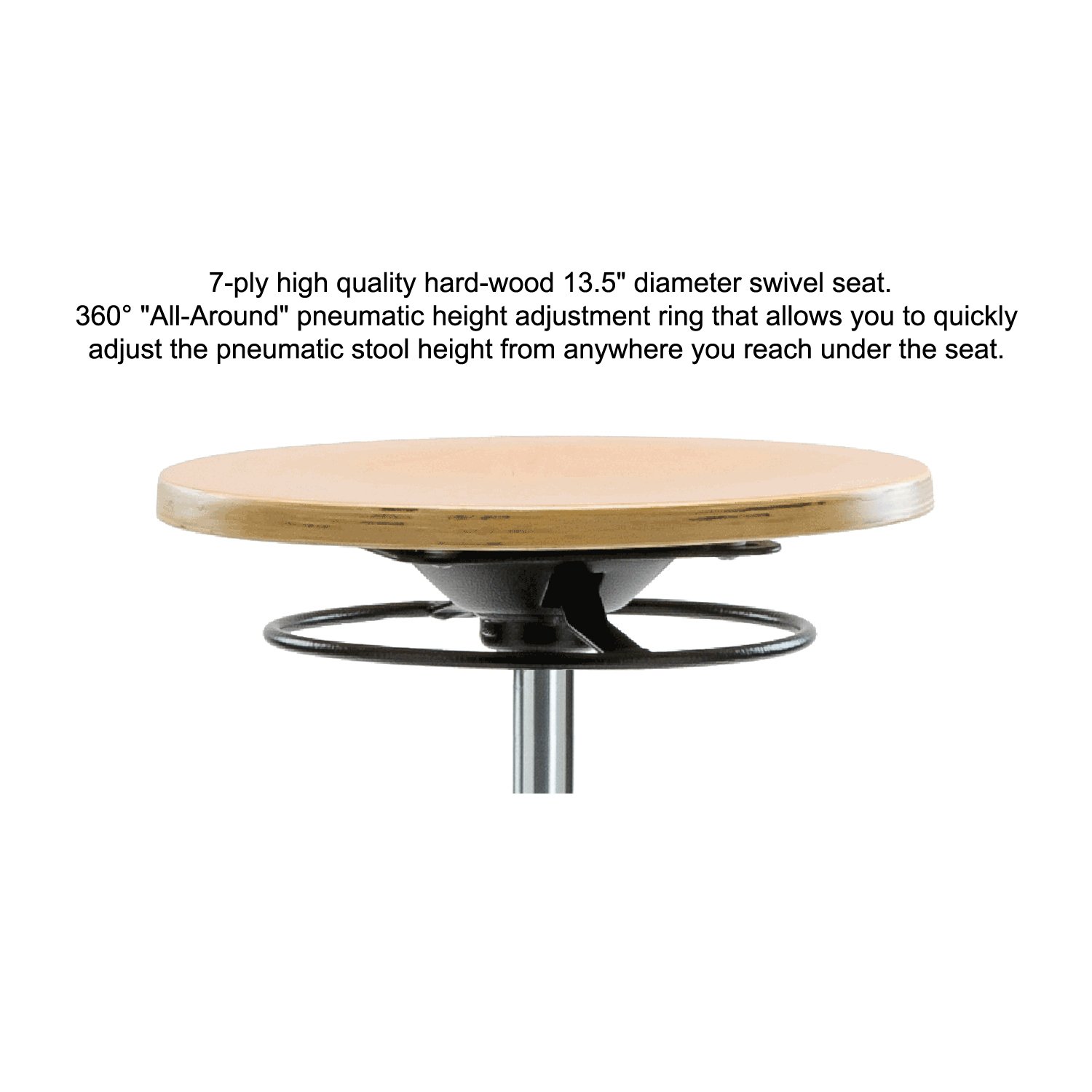 Adjustable Perch Wood Rolling Stool with Pneumatic Lift & Wheels - Perfect for Hardwood & Tile Floors - Ideal for Standing Desks, Office Work & Kitchen Counter Use