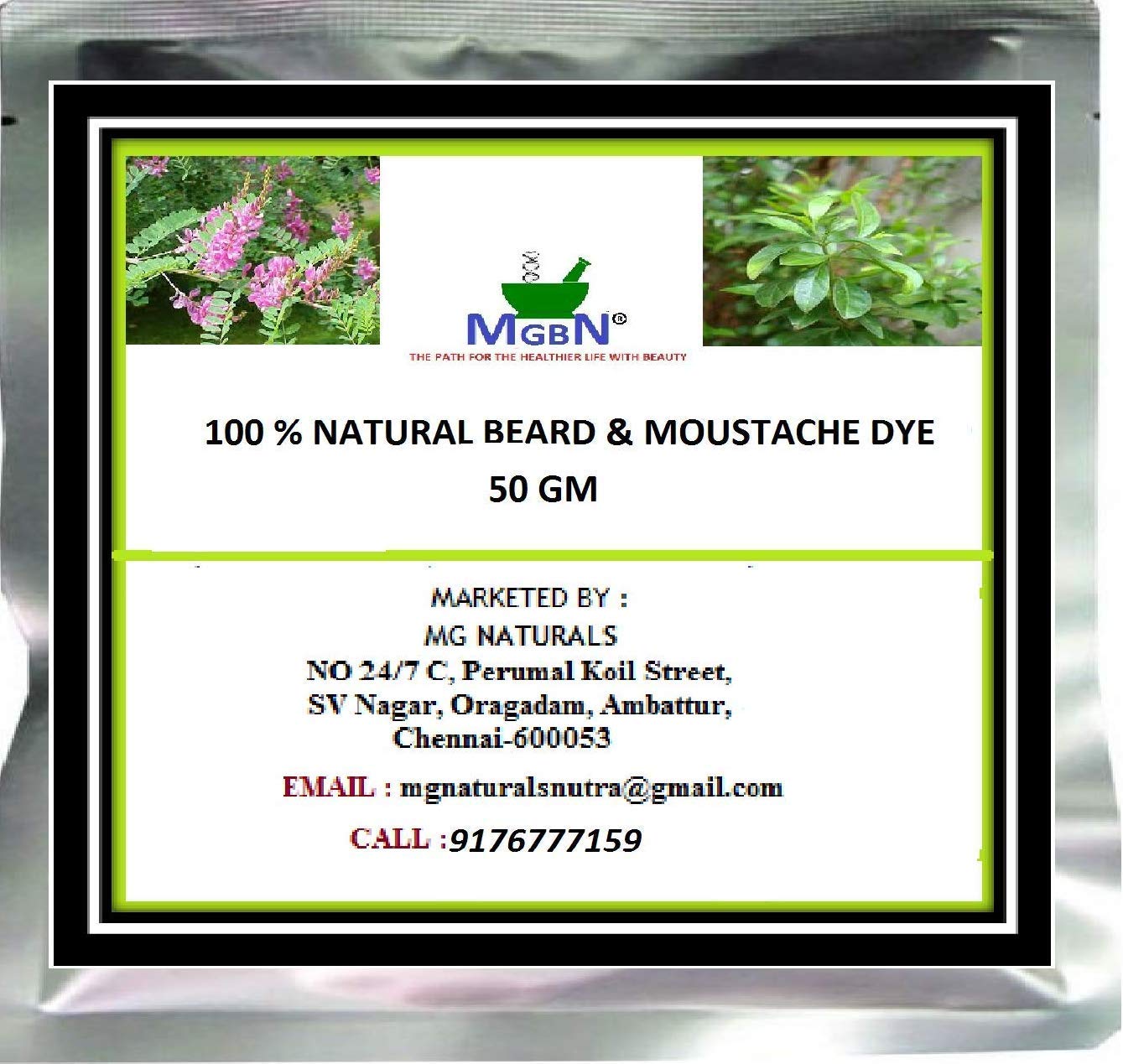 100% Natural Beard & Mustache Dye - 50g | Vegan, Chemical-Free Hair Color for Men | Perfect for Gray Coverage & Styling at Home or Salon