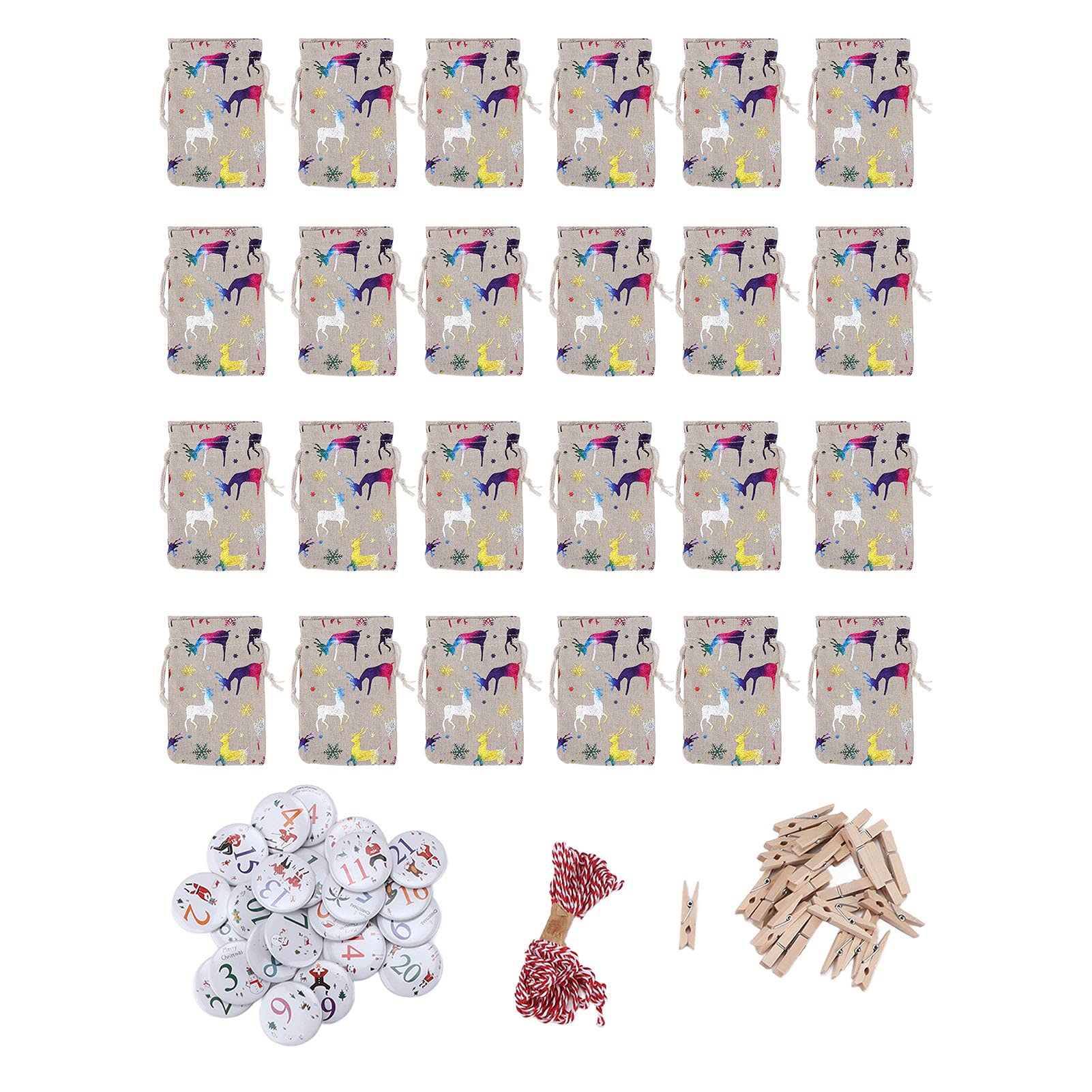 24PCS Drawstring Gift Bags - Hanging Christmas Bags with Clips, Linen Pouches for Holiday Birthday Party Favors | Perfect for Christmas Decorations, Stocking Stuffers & Gift Wrapping