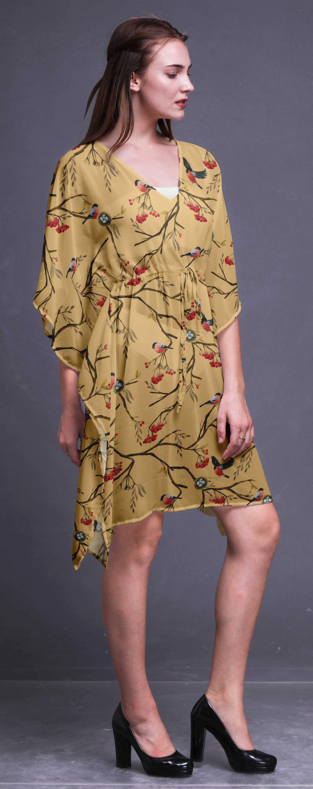 Bimba Women's Short Caftan Midi Dress - Beach Cover Up Swimwear, Summer Boho Kaftan for Poolside, Vacation & Resort Wear