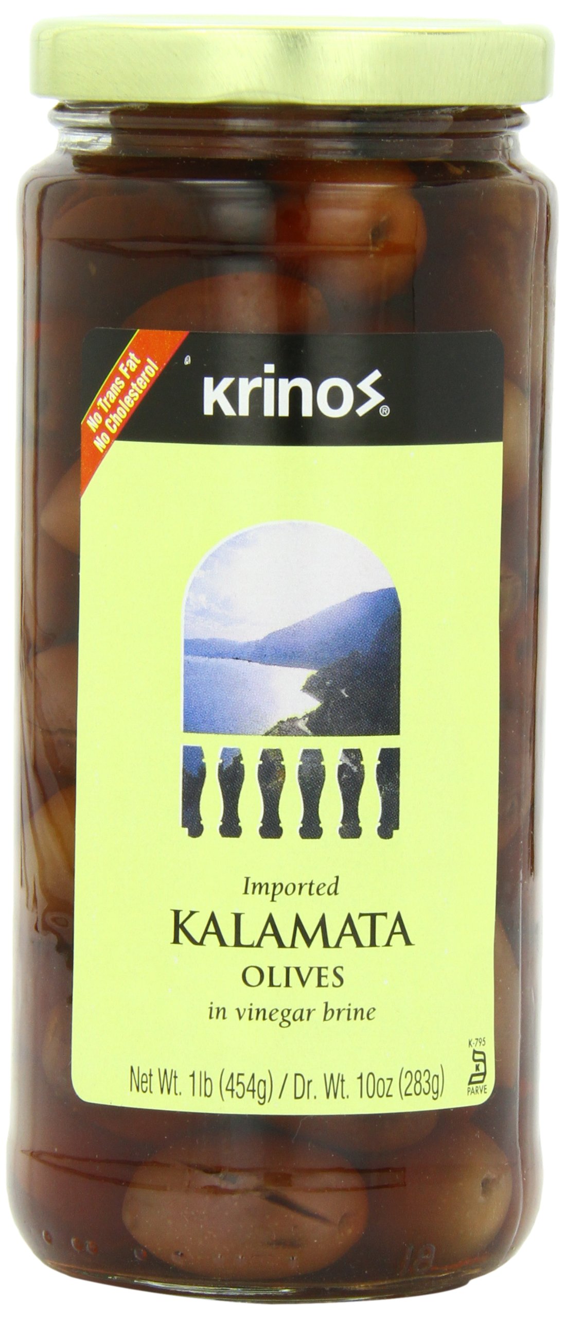 Premium Krinos Kalamata Olives in Vinegar Brine - 16oz (Pack of 6) | Authentic Greek Olives | Perfect for Salads, Charcuterie Boards & Mediterranean Recipes