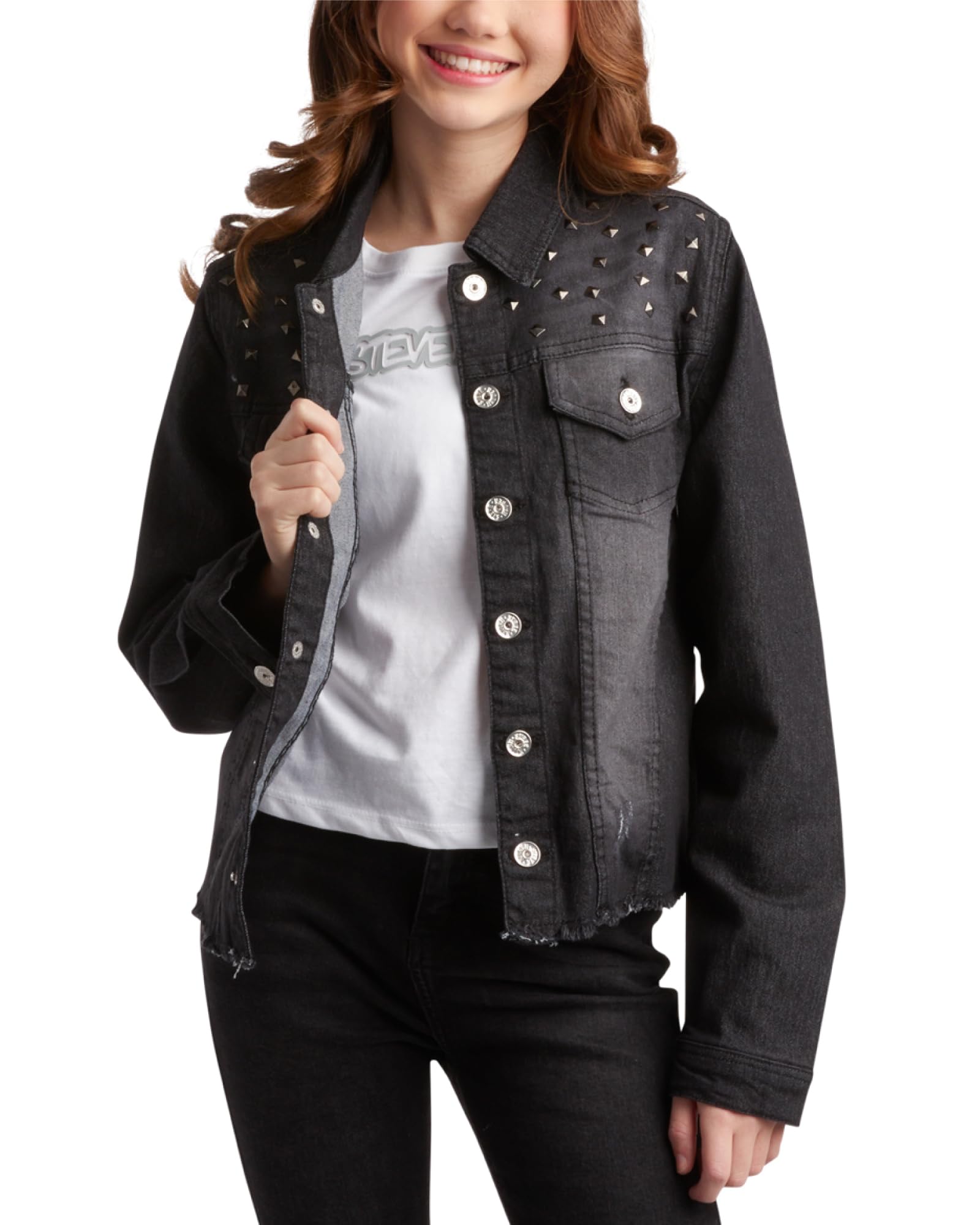 Steve Madden Girls' Embroidered Denim Jacket - Classic Blue Jean Jacket for Girls Ages 4-16 - Trendy Casual Outfit for School, Playdates & Everyday Wear