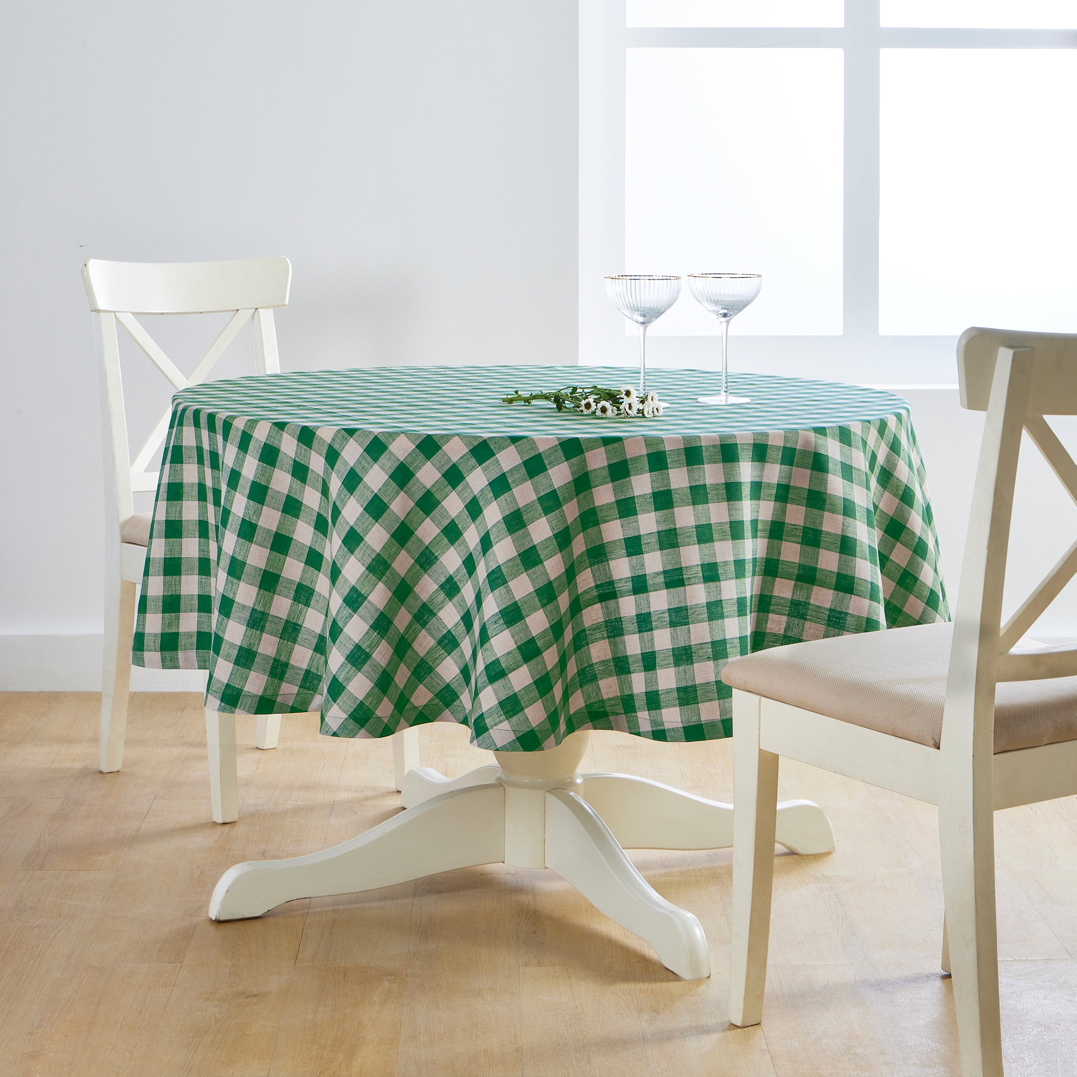 Morgan Check Round Tablecloth - Classic Red and White Plaid Design for Dining & Kitchen Decor | Perfect for Parties, Holidays & Everyday Use