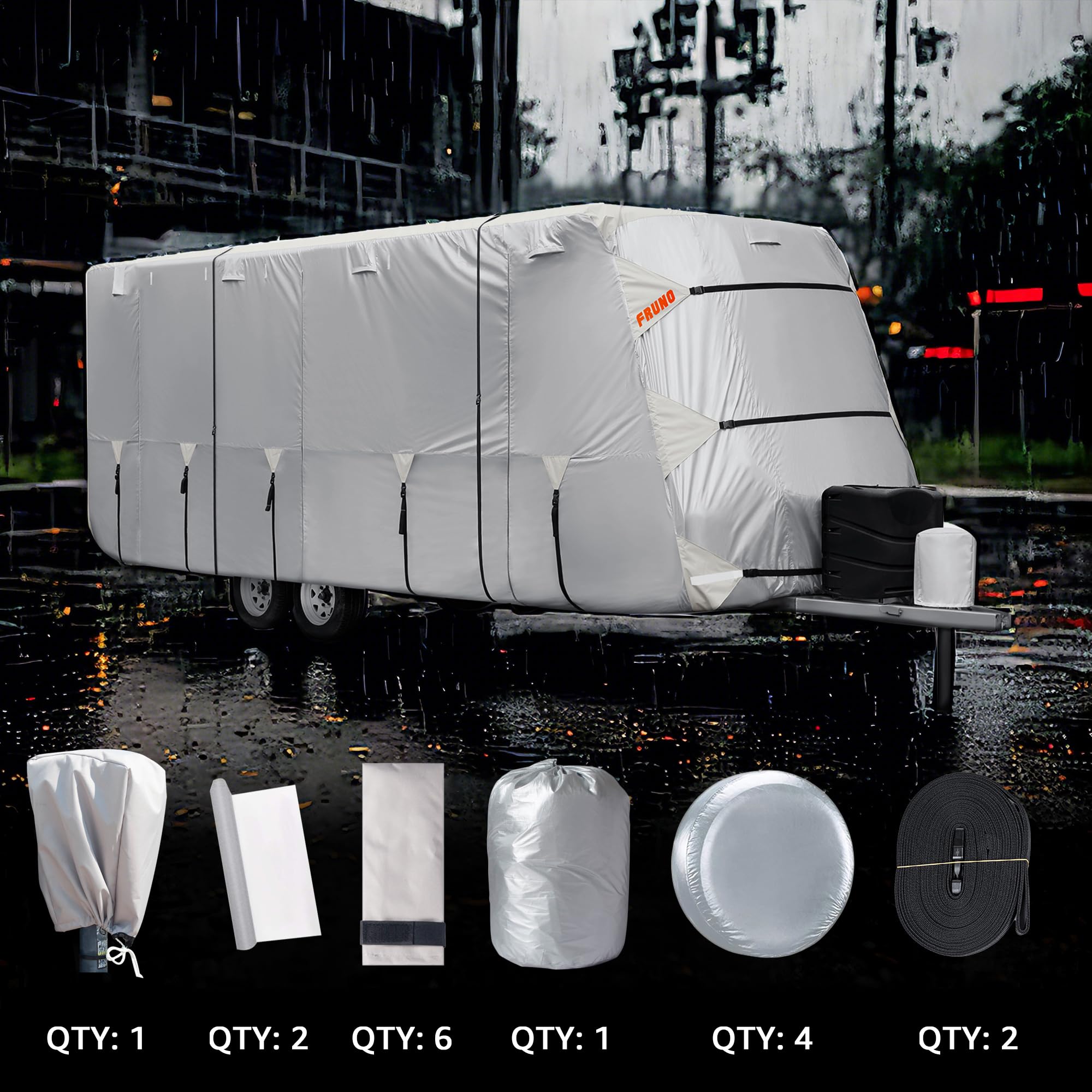 18'-20' Waterproof Oxford Fabric RV Cover - Heavy Duty Rip-Resistant & Anti-UV Travel Trailer Cover with Jack Cover, 4 Tire Covers & Gutter Covers - Winter Snow Protection for Campers, Trailers & Motorhomes