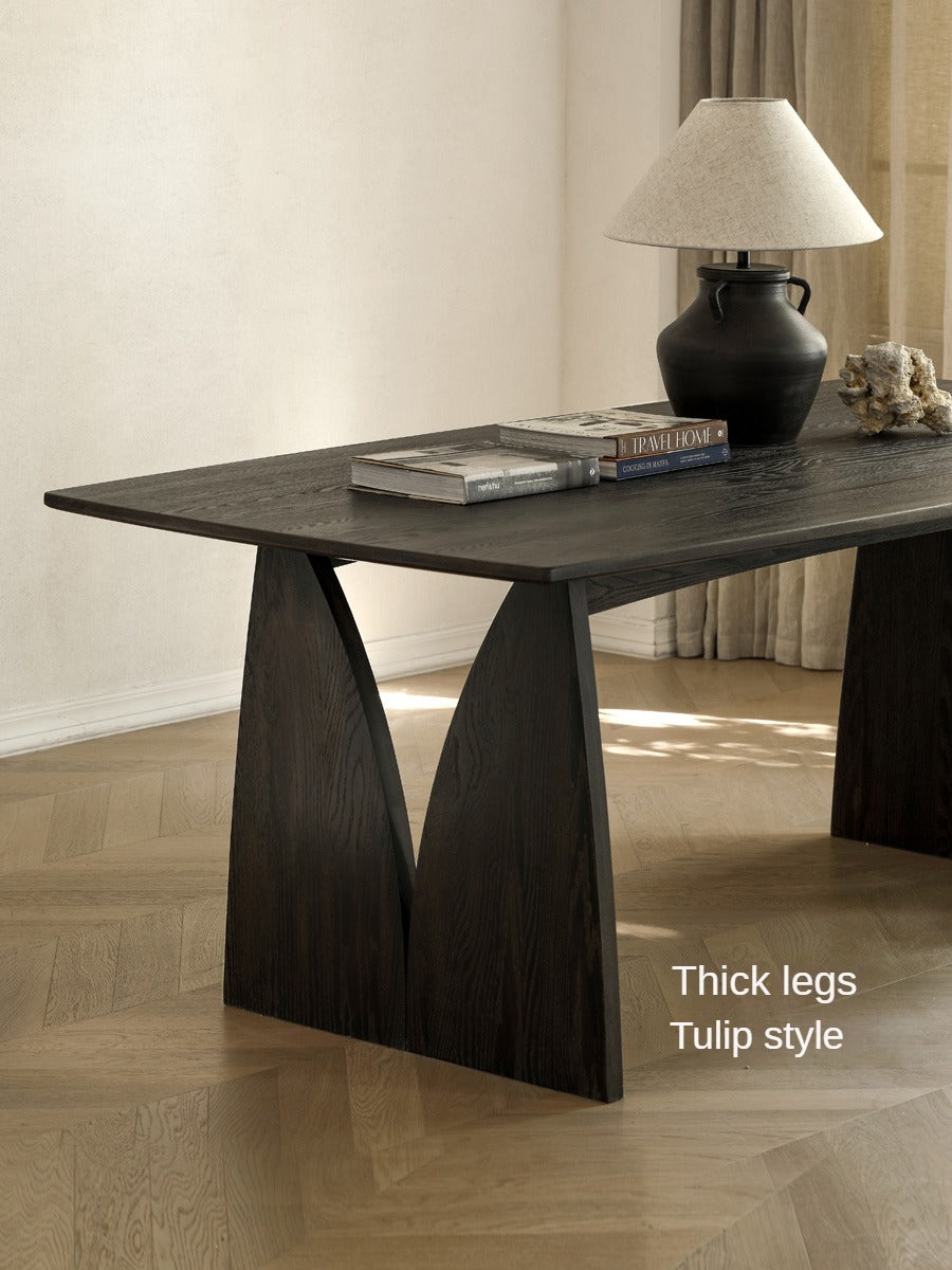 Handcrafted Oak Solid Wood Wabi Sabi Style Dining Table - Natural Wood Grain Texture - Modern Minimalist Furniture for Dining Room, Kitchen, or Open Concept Living Space