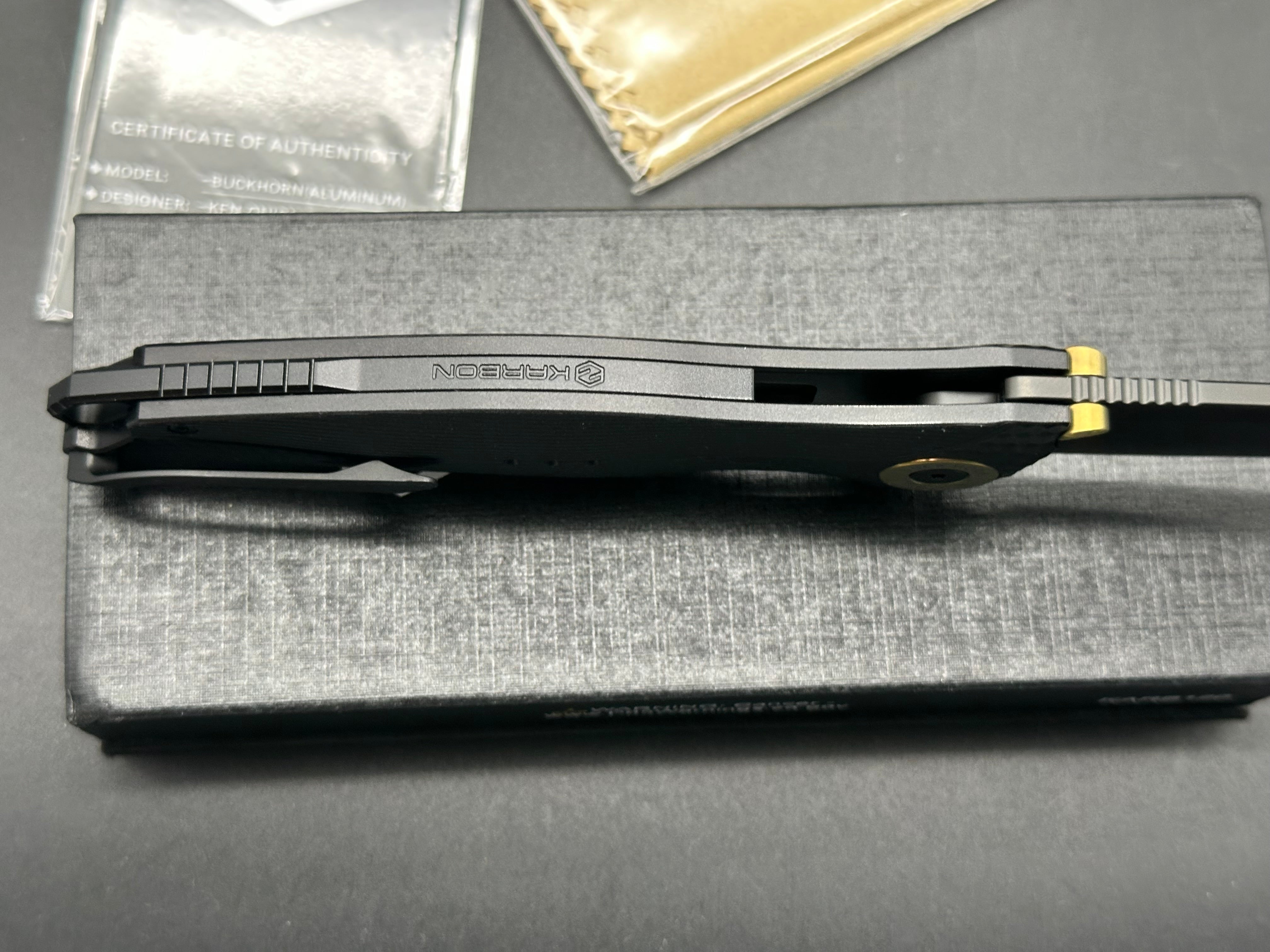 KARBON KARB120 Liner Lock Folding Knife - Black Aluminum Handle, Plain Edge Blade for EDC, Camping & Outdoor Adventures