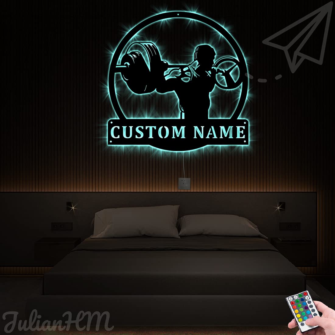 Custom Powerlifting LED Metal Wall Sign - Personalized Monogram Gym Decor with Lights, 24x24 Inches - Perfect for Home Gym, Weight Room & Fitness Studio Decorations