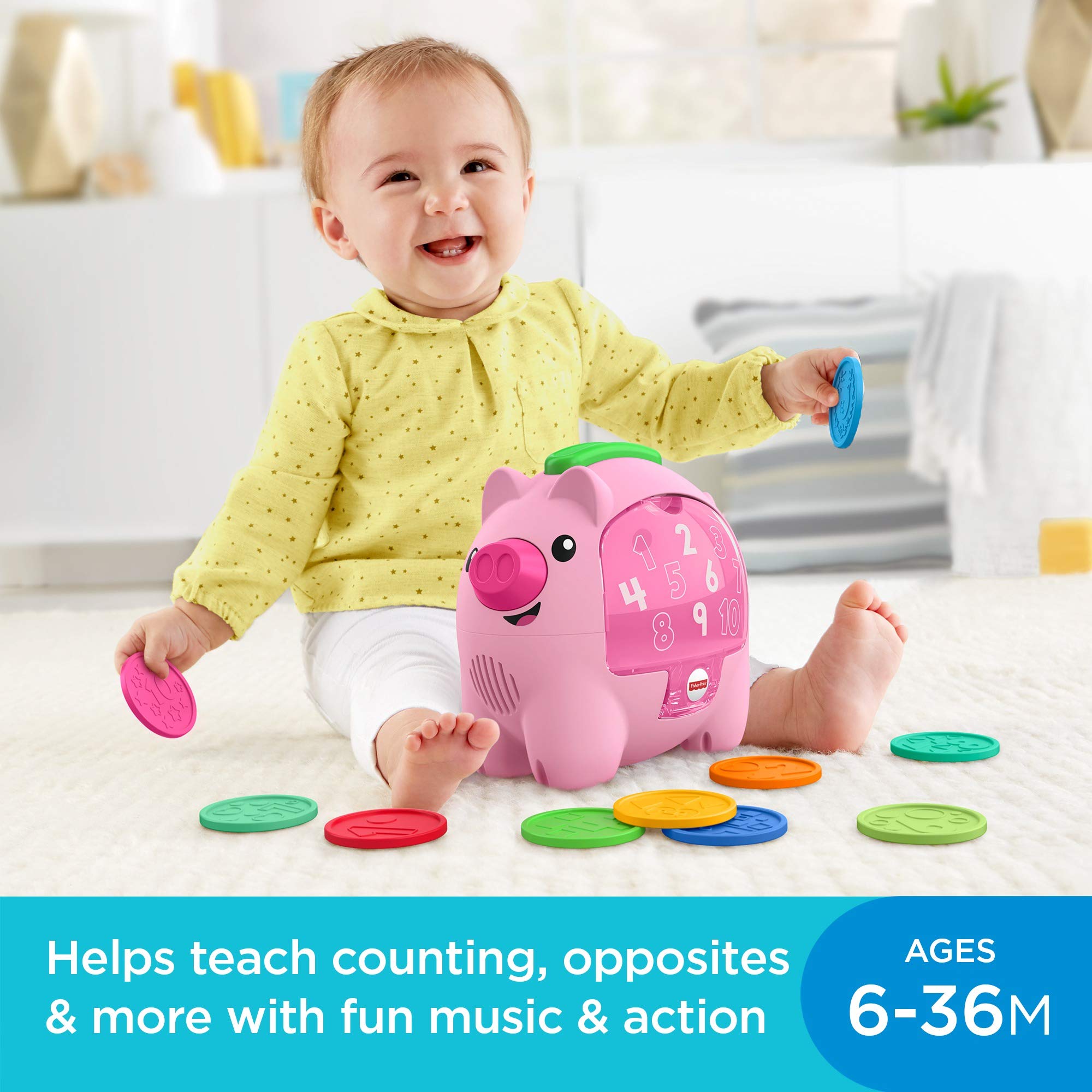 Fisher-Price Laugh & Learn Count & Rumble Piggy Bank - Interactive Musical Toy with Songs & Motion for Babies & Toddlers 6+ Months - Fun Early Learning & Money Saving Activity for Infants