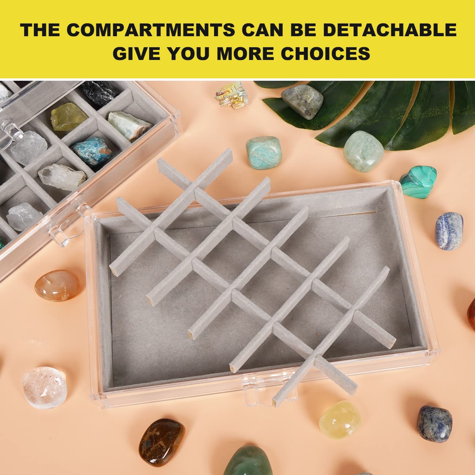 Acrylic Rock Collection Display Case - Clear Crystal Display Box for Kids, Fossils, Minerals & Collectibles - Perfect for Home Decor, Classroom Learning & Gift Giving