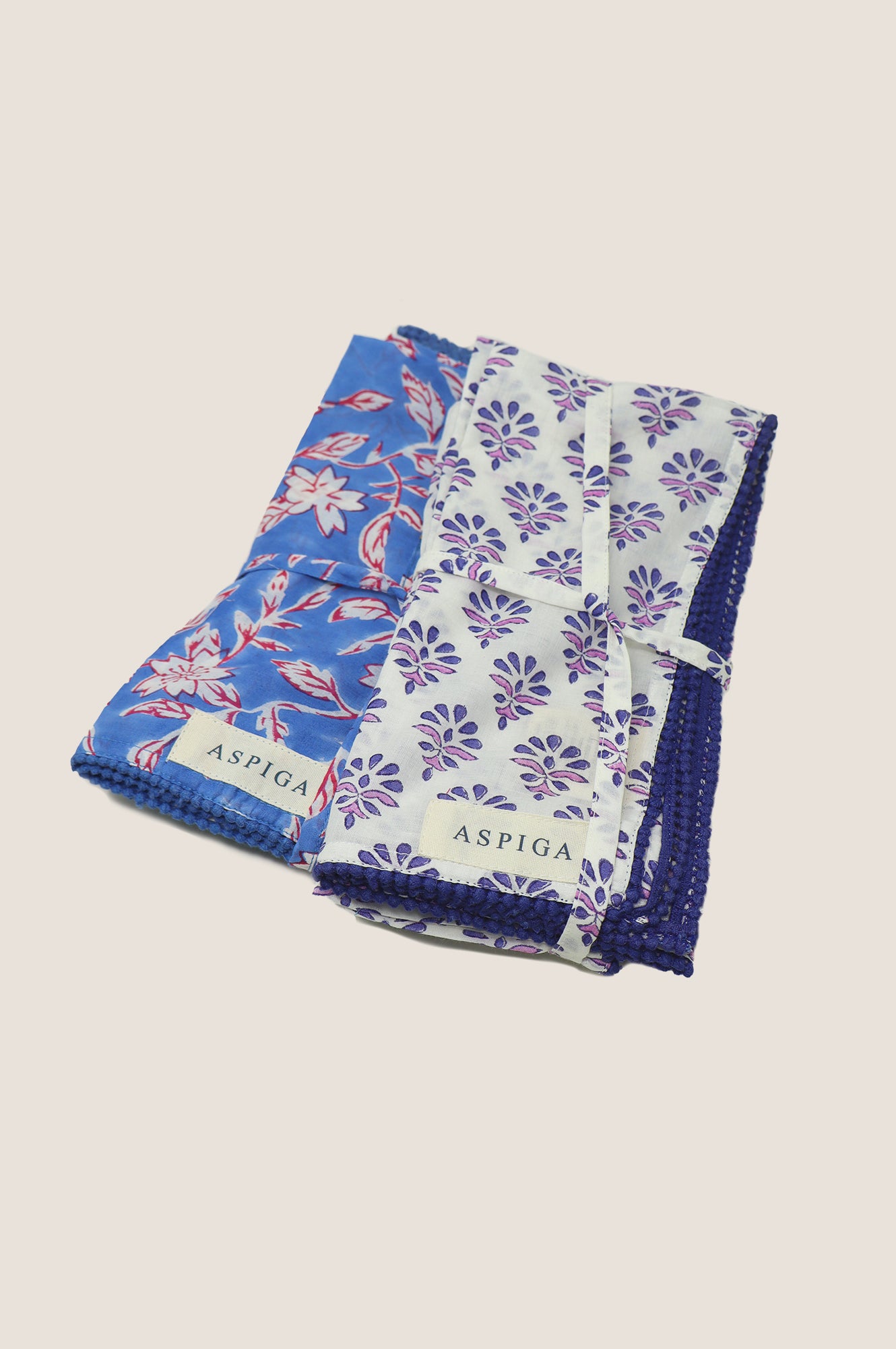 Set of 4 Handmade Block Print Cotton Napkins - Buti Purple Design for Dining, Parties & Home Decor