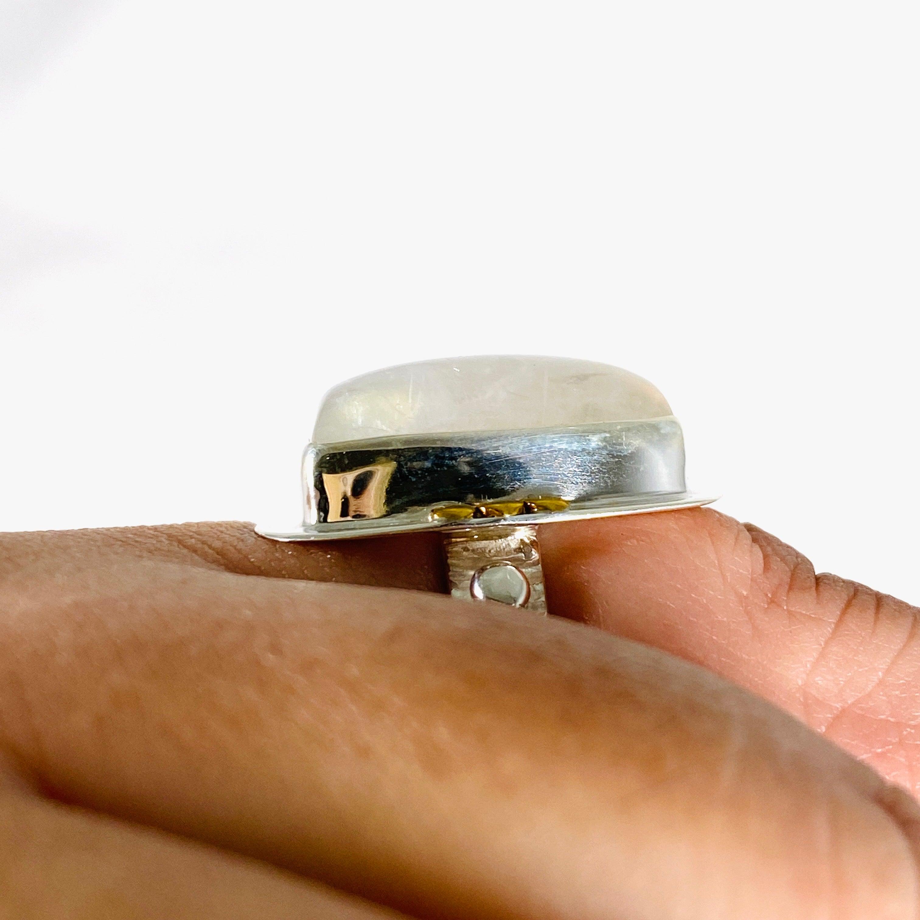 Moonstone Freeform Ring with Brass Detailing - Size 10 - KRGJ3035 - Boho Chic Jewelry for Women, Perfect for Everyday Wear & Special Occasions