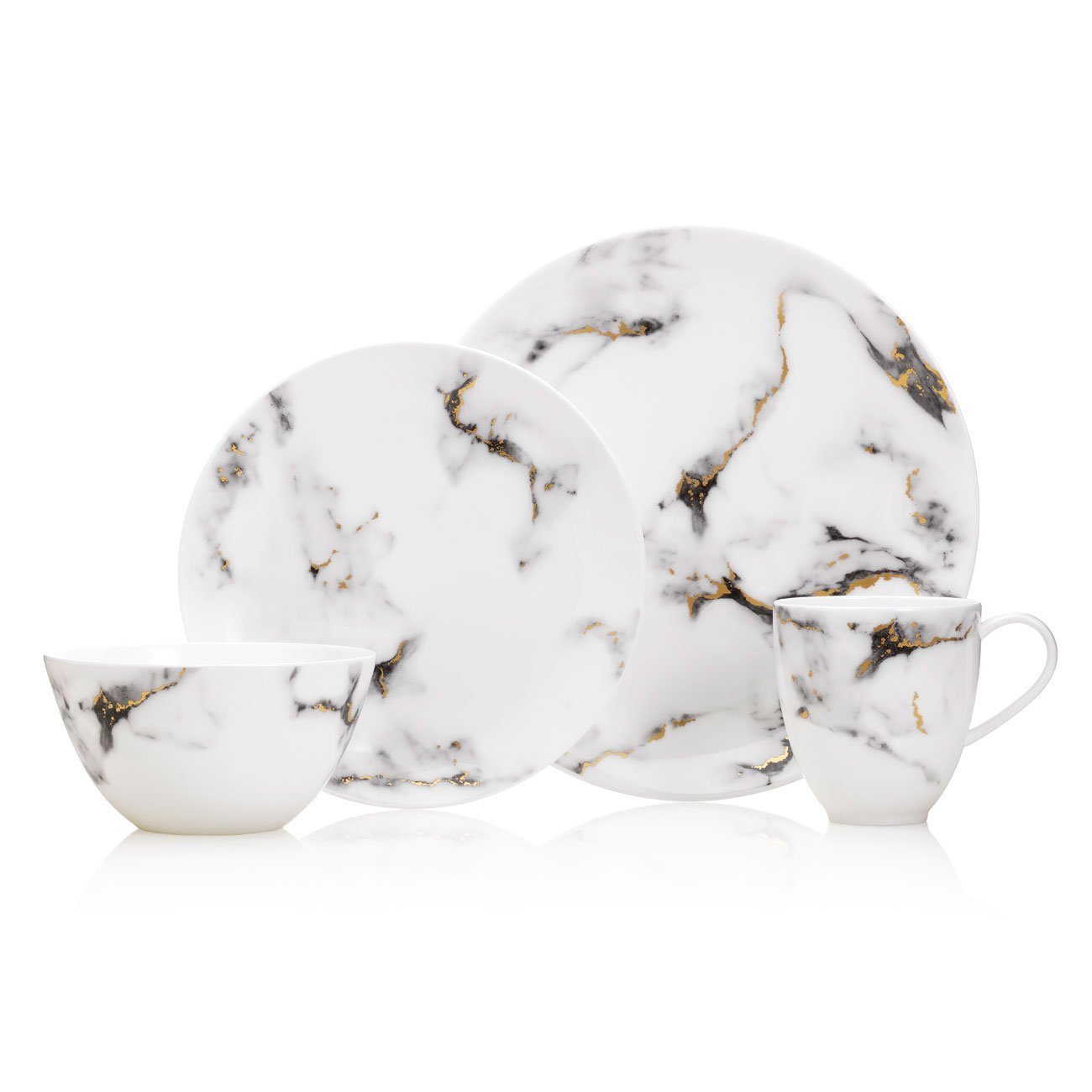 Marble Venice Fog 4-Piece Place Setting - Elegant Dinnerware Set for Formal Dining, Wedding Registry & Holiday Entertaining