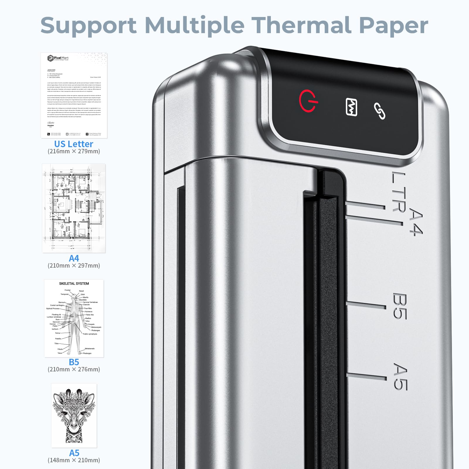 Portable Wireless Thermal Printer for Travel - Q302 WiFi Inkless Printer with Reverse Charging, Bluetooth Phone Printer Supports US Letter/A4/B5/A5 Paper, 300DPI - Perfect for Home, Office & On-the-Go Printing Needs