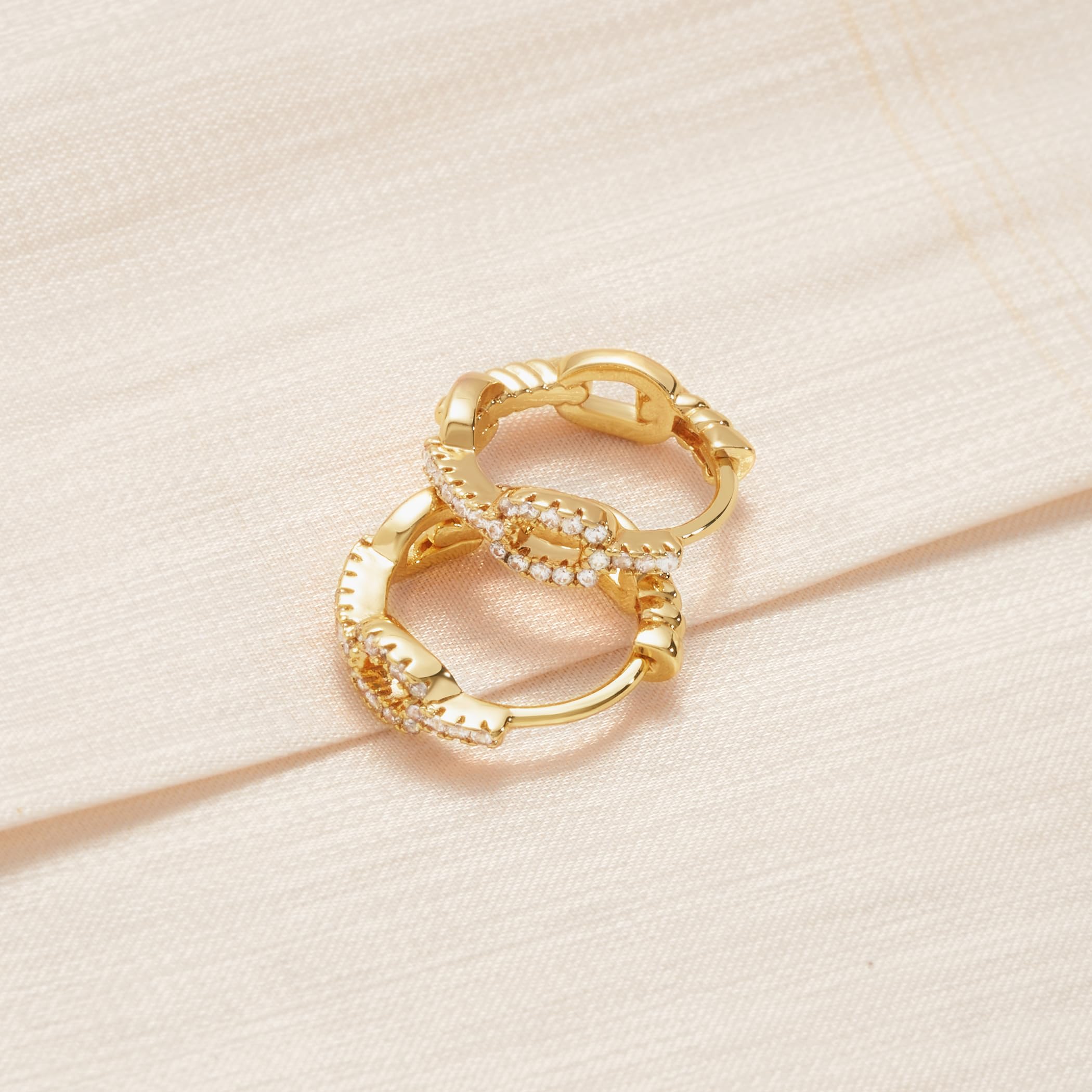 14K Gold Plated Huggie Hoop Earrings for Women - Hypoallergenic Twisted Chain Hollow Out Earrings | Fashion Jewelry Gift for Birthday, Anniversary & Daily Wear