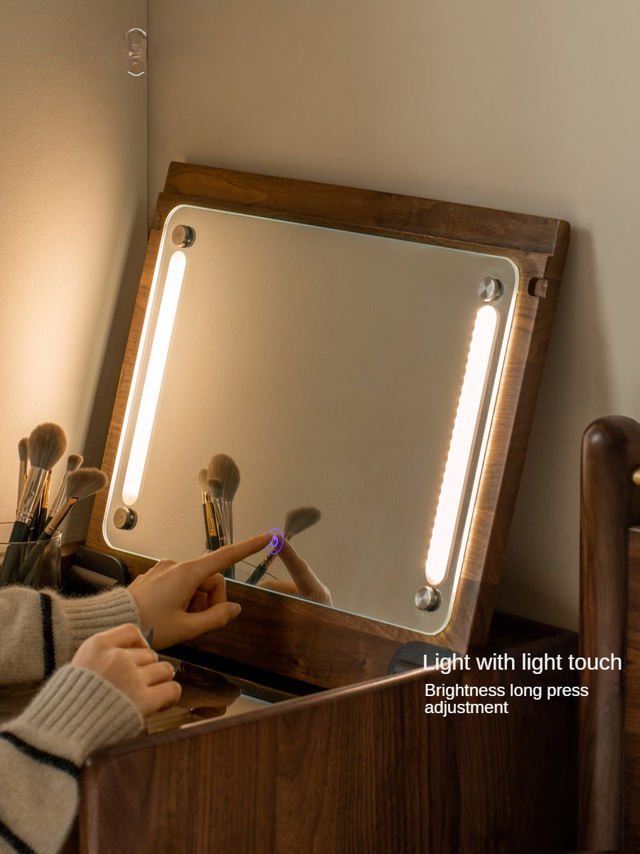 Solid Black Walnut Wood Mirror Dressing Table - Elegant Vanity Desk for Bedroom, Bathroom & Makeup Area