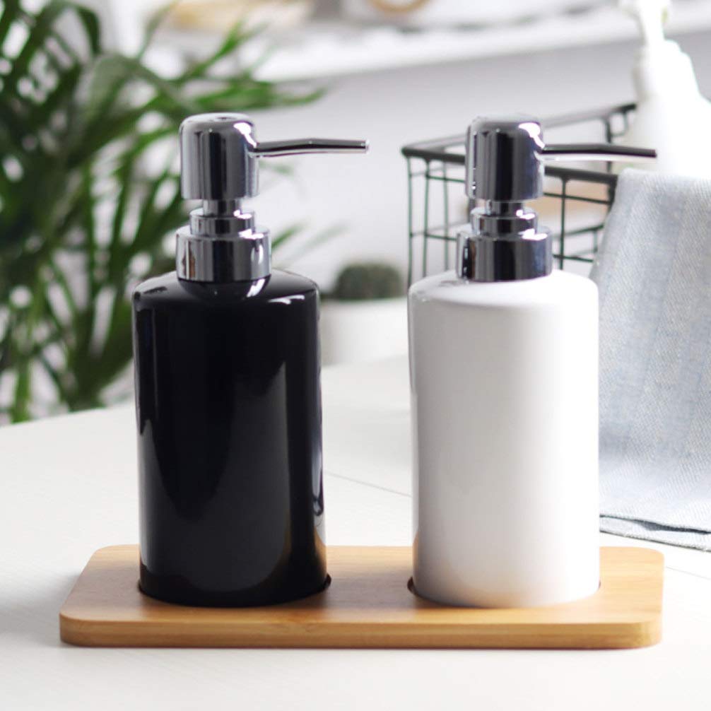 DOITOOL 1PCS Black Ceramic Soap Dispenser - Refillable Hand Soap Dispenser for Bathroom & Kitchen - Elegant Liquid Soap, Shampoo & Lotion Dispenser - Perfect for Home, Office & Hotel Use